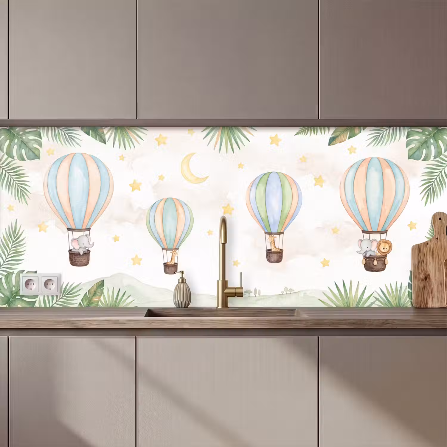 Aquarel - Luchtballonnen - Pastel keuken achterwand 2 middel zz_3dshopping