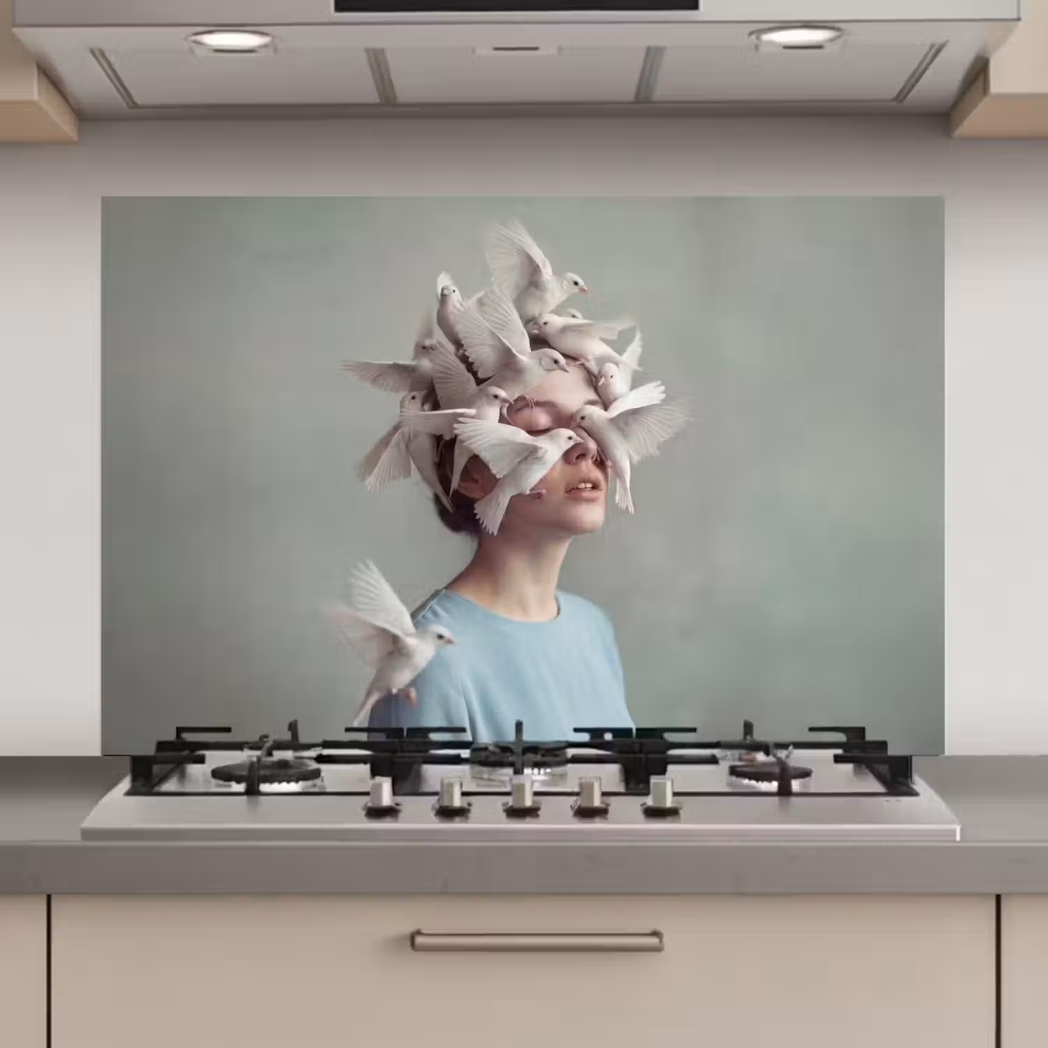 Vrouw - Vogels - Abstract - Modern - Wit keuken achterwand spatscherm klein -3d_website
