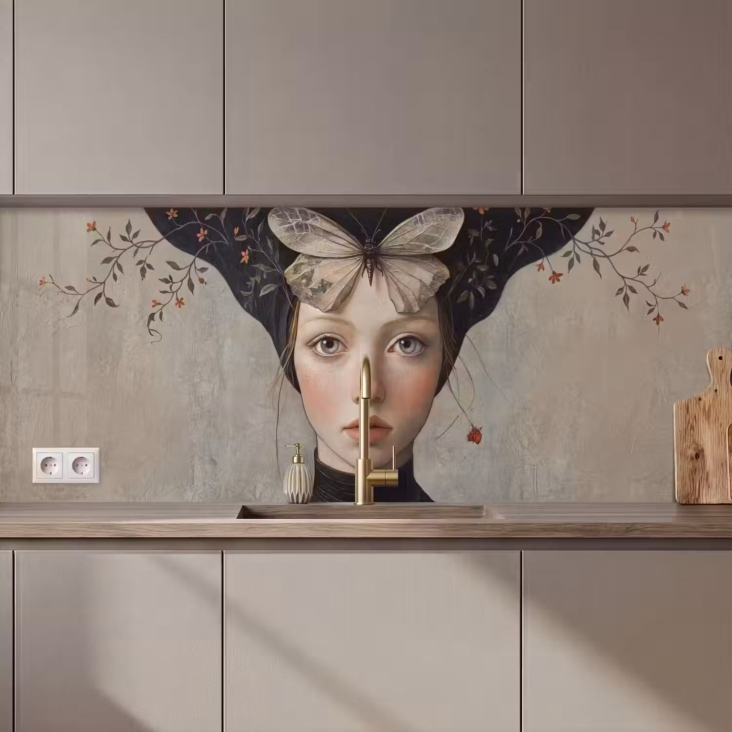Woman - Butterfly - Art - Classic - Muted keuken achterwand 2 middel zz_3dshopping