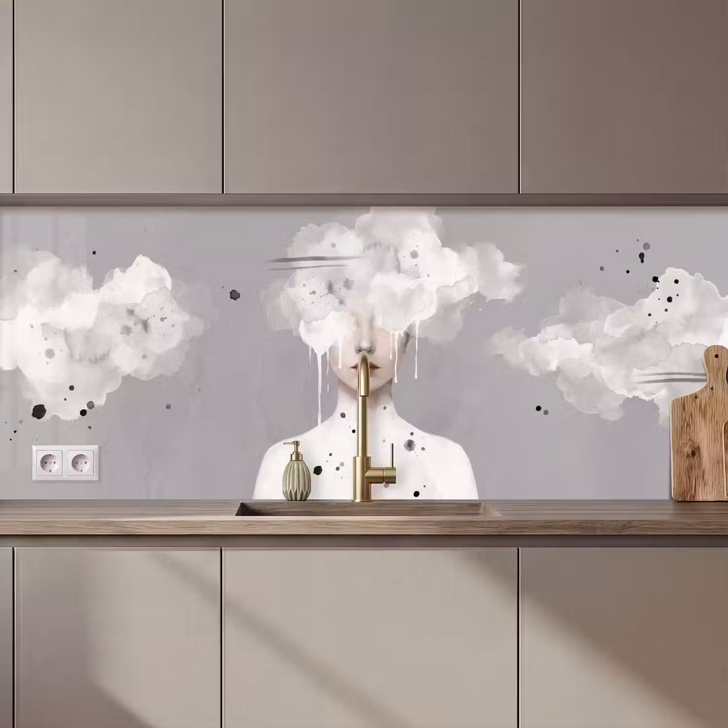 Vrouw - Wolk - Grijs keuken achterwand 2 middel zz_3dshopping