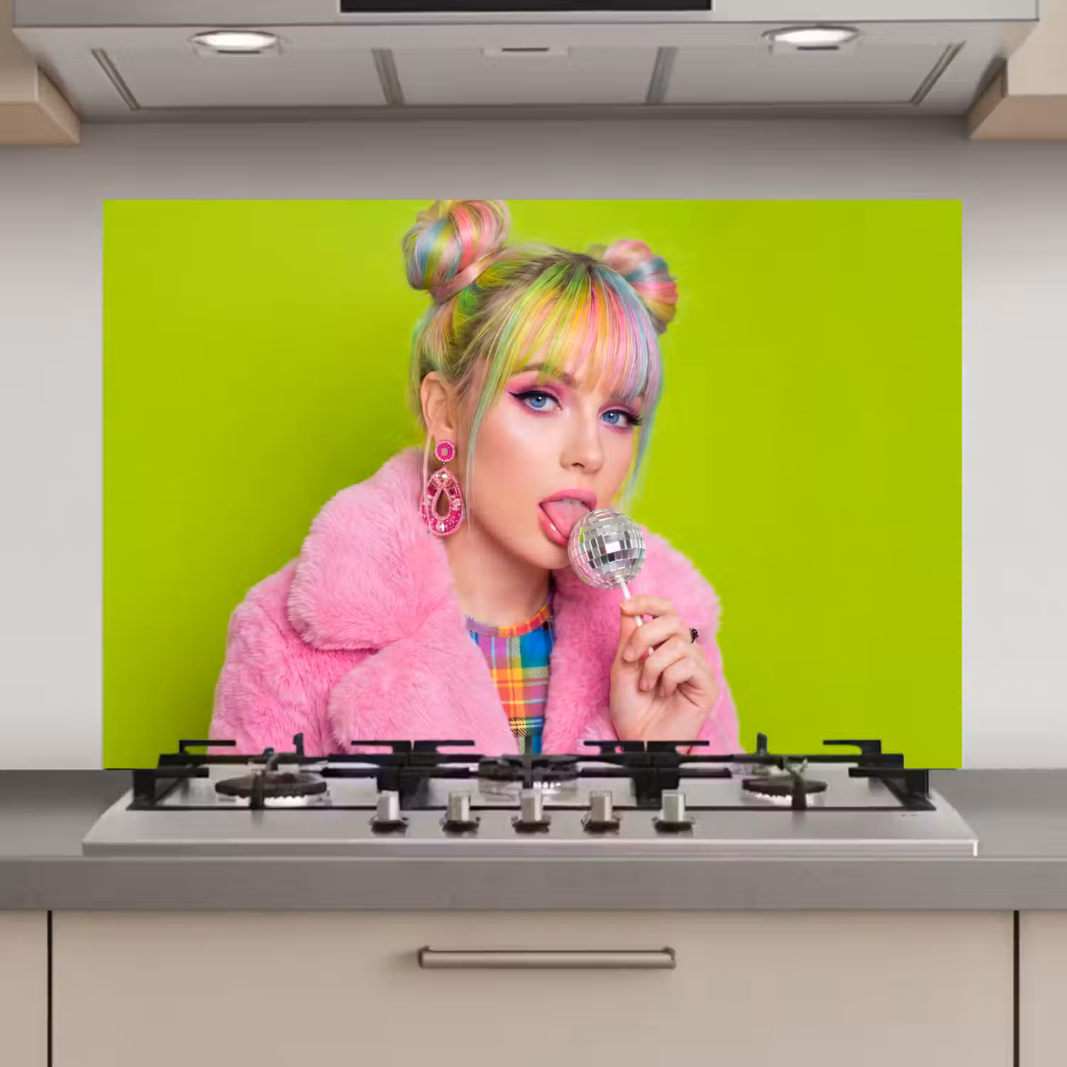 Vrouw - Kleurrijk haar - Pop art - Modern - Levendig keuken achterwand spatscherm klein -3d_website