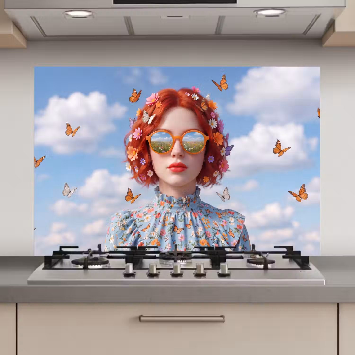 Vrouw - Bloemen - Zomer - Portret - Kleurrijk keuken achterwand spatscherm klein -3d_website