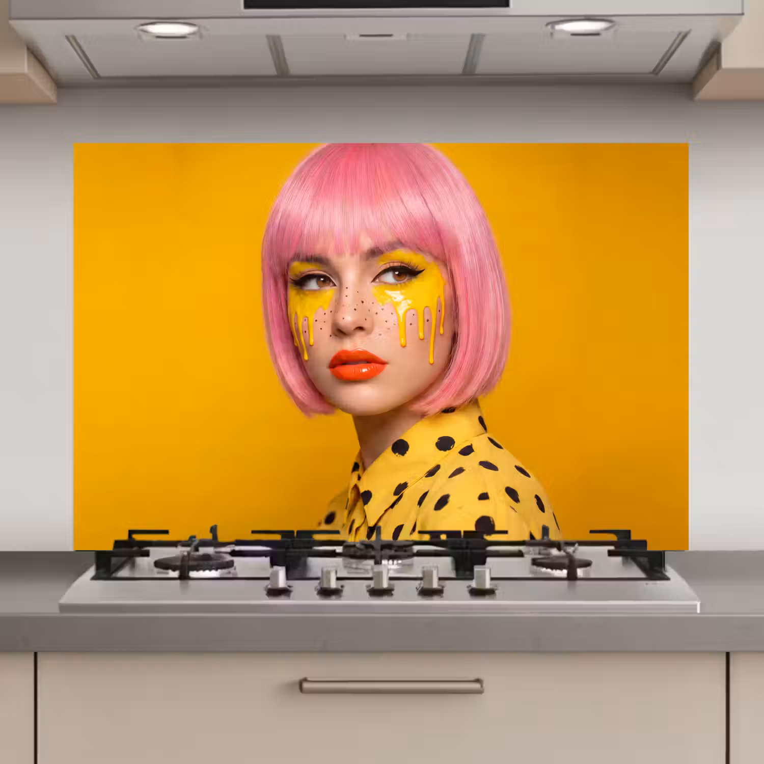 Vrouw - Portret - Abstract - Kleurrijk - Geel keuken achterwand spatscherm klein -3d_website