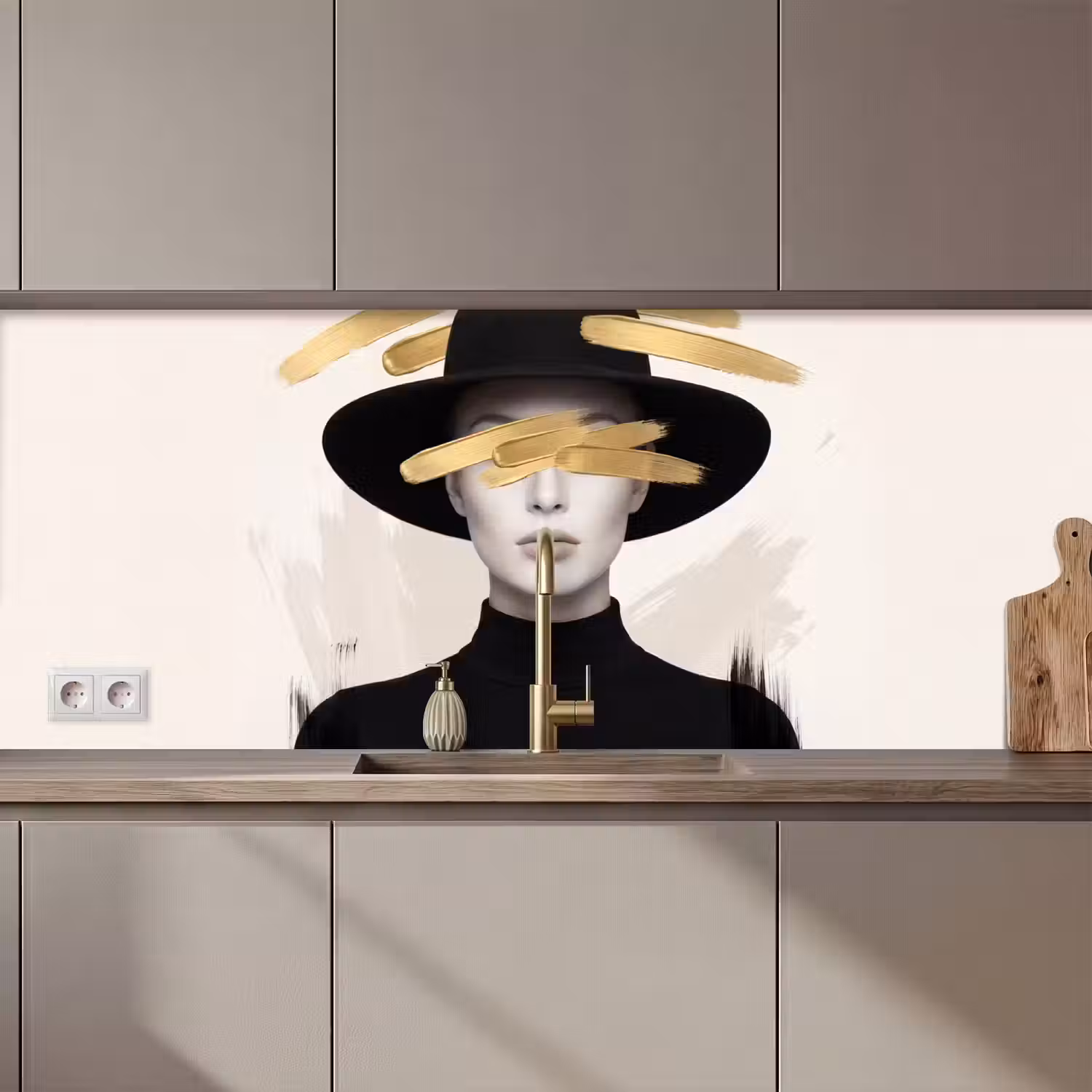Vrouw - Portret - Modern - Goud - Kunst keuken achterwand 2 middel zz_3dshopping