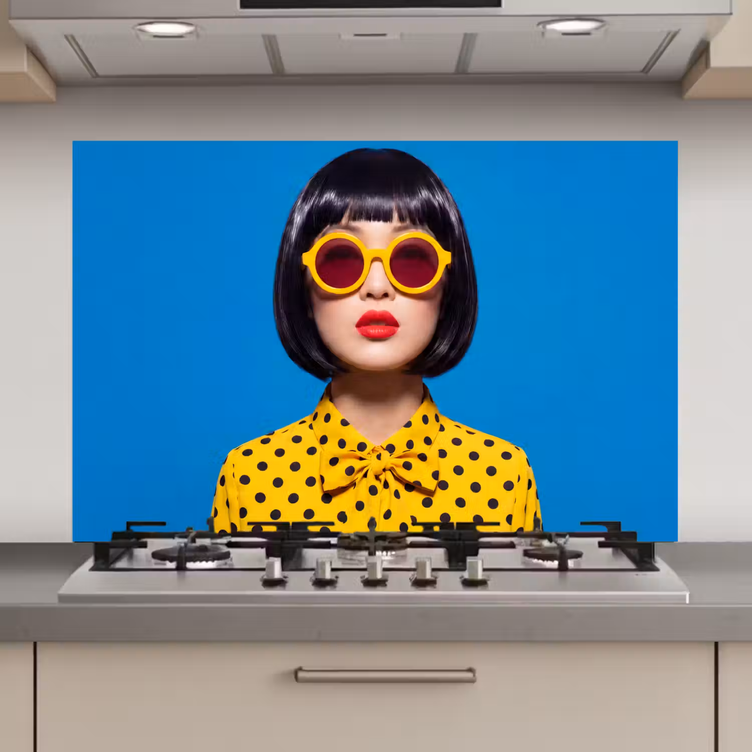 Vrouw - Zonnebril - Pop Art - Portret - Geel keuken achterwand spatscherm klein -3d_website