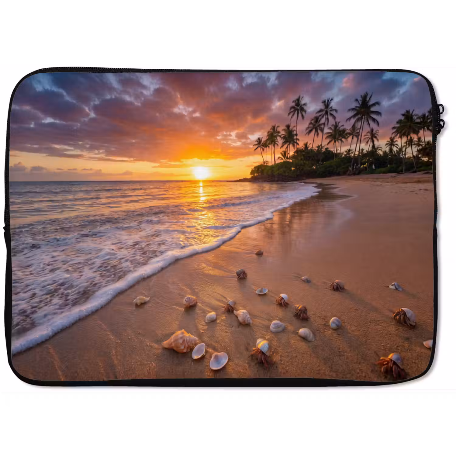 Strand - Zonsondergang - Palmbomen - Natuur - Oranje laptophoes neopreen klein -zkaufland3dotto
