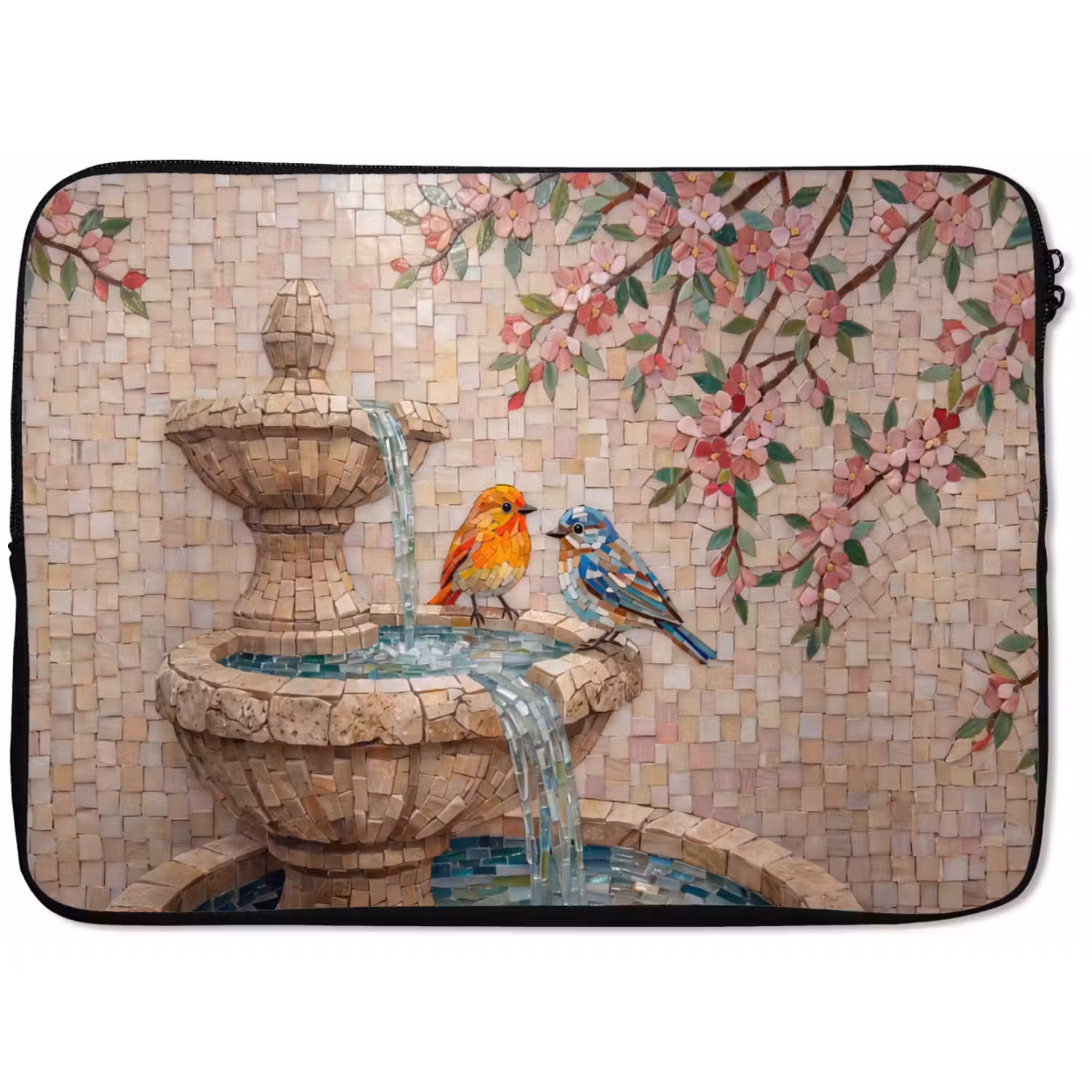 Vogel - fontein - mozaiek - kleurrijk - dieren laptophoes neopreen klein -zkaufland3dotto