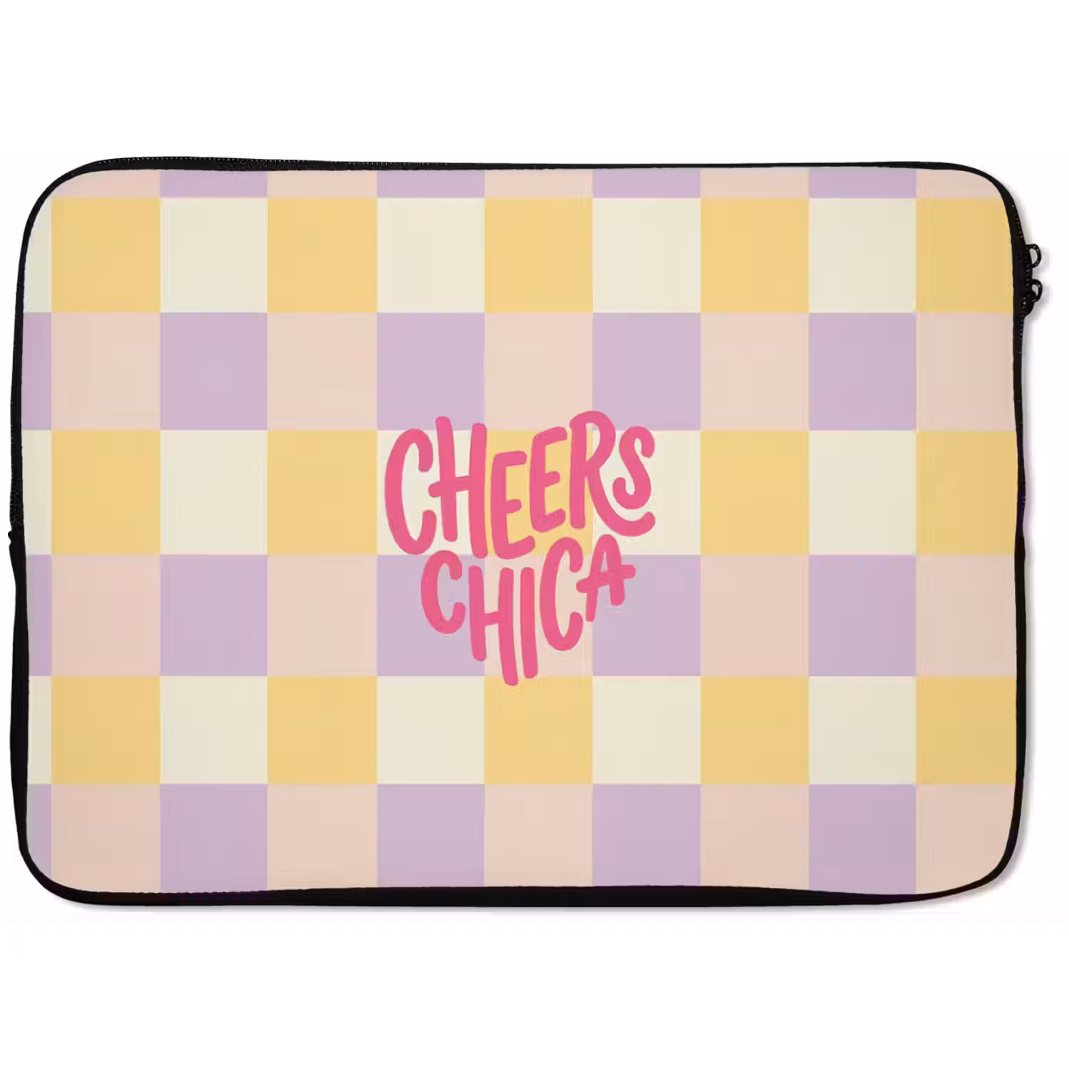Cheers Chica - Ruitjes - Lila - Geel laptophoes neopreen klein -zkaufland3dotto