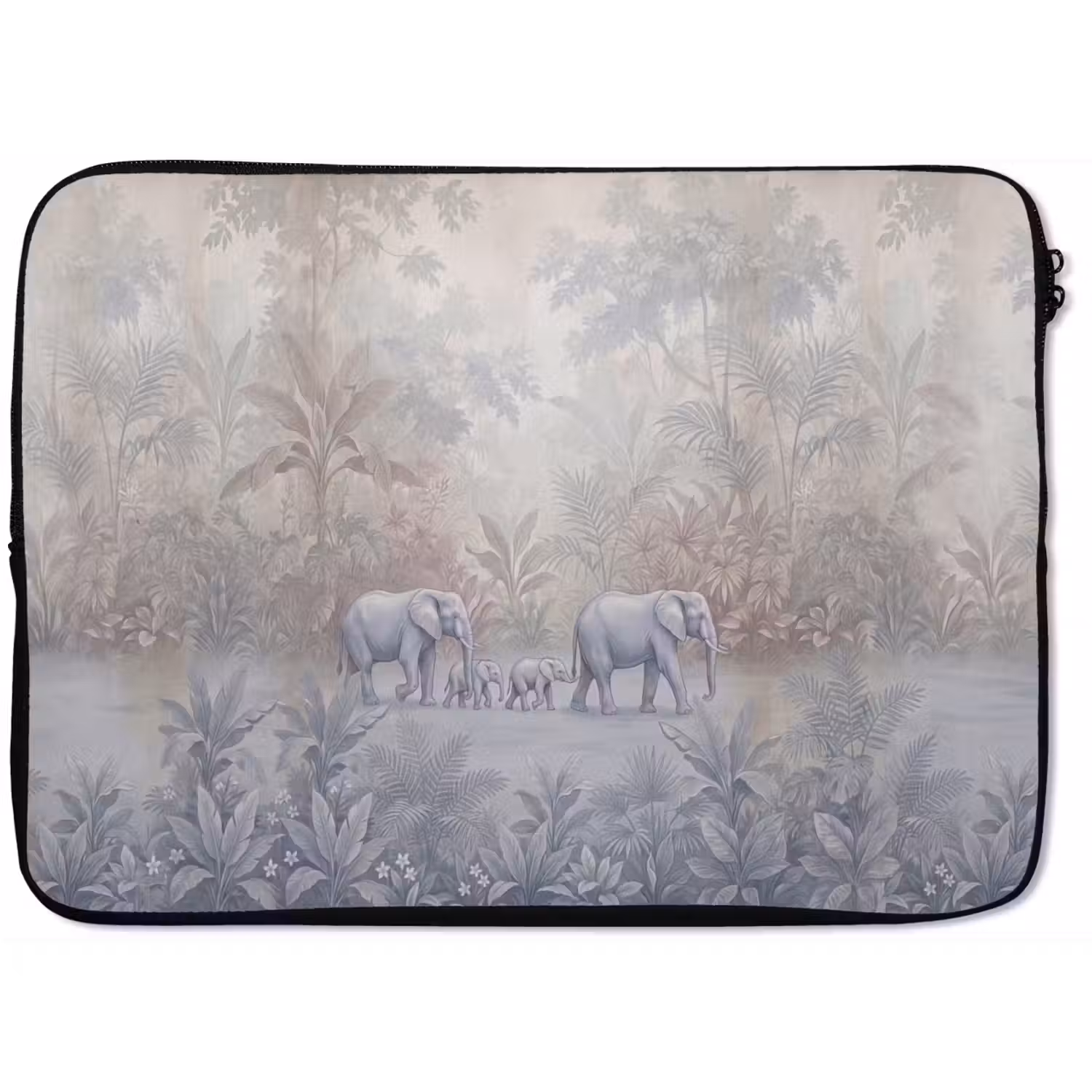 Olifant - Familie - Jungle - Illustratie - Grijs laptophoes neopreen klein -zkaufland3dotto