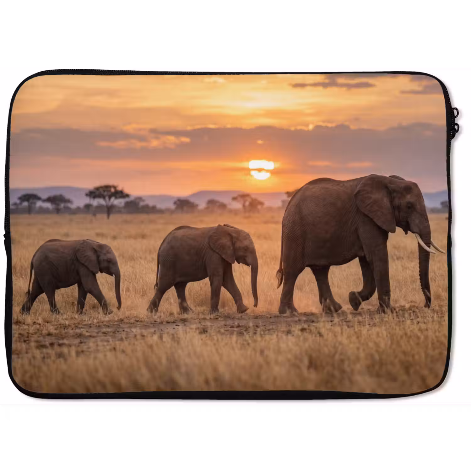Olifanten - Savanne - Zonsondergang - Afrika - Warm laptophoes neopreen klein -zkaufland3dotto