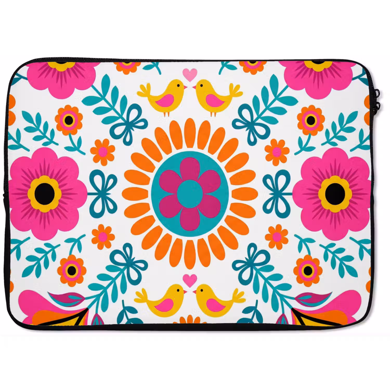 Bloemen - Vogel - Patroon - Kleurrijk - Modern laptophoes neopreen klein -zkaufland3dotto