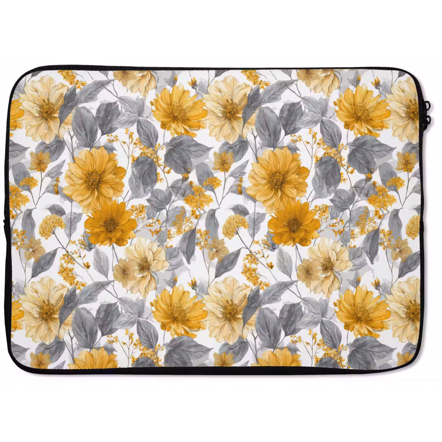 Bloemen - Botanisch - Elegant - Okergeel - Grijs laptophoes neopreen klein 279 -zkaufland3dotto