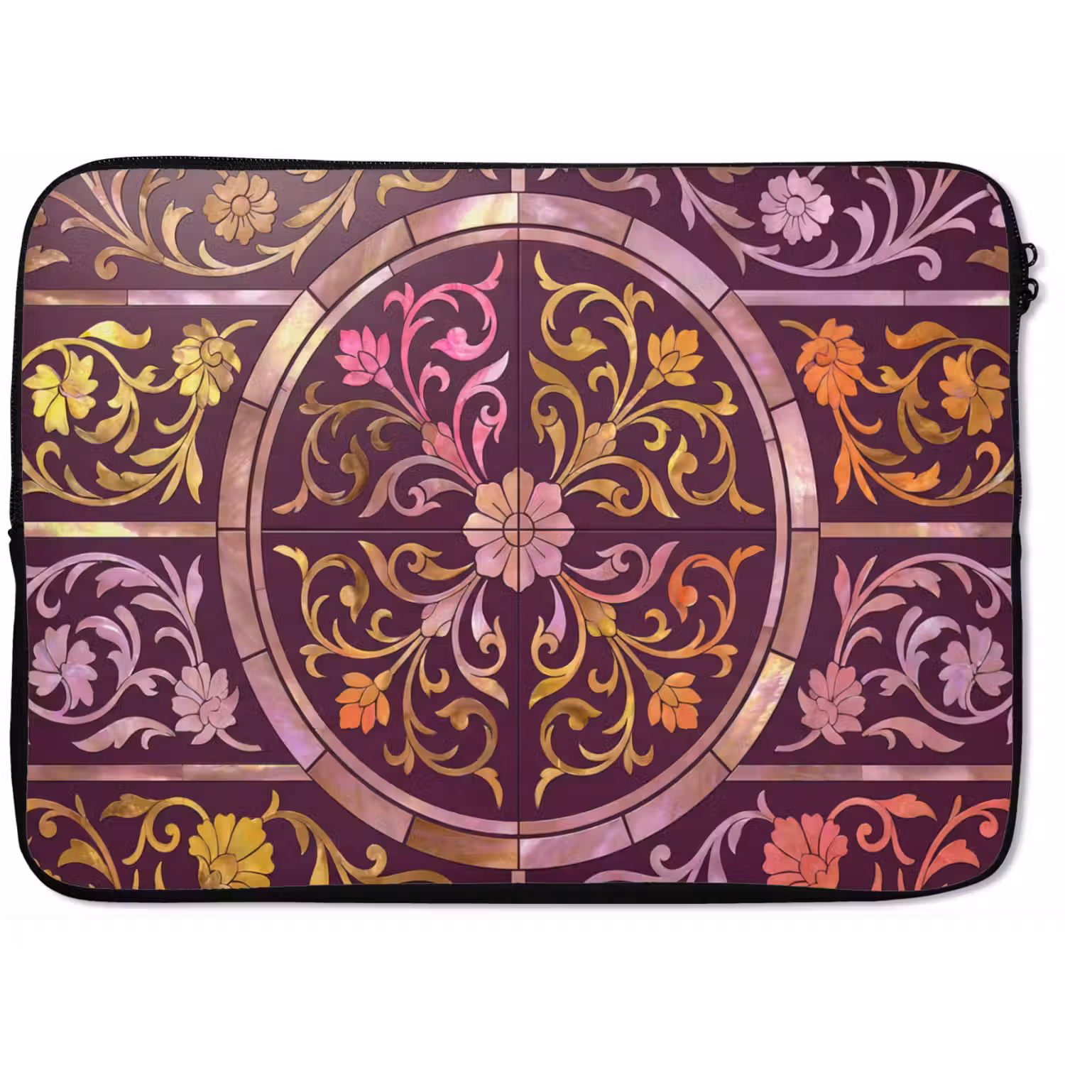Patroon - Floraal - Oosters - Paars - Goud laptophoes neopreen klein -zkaufland3dotto