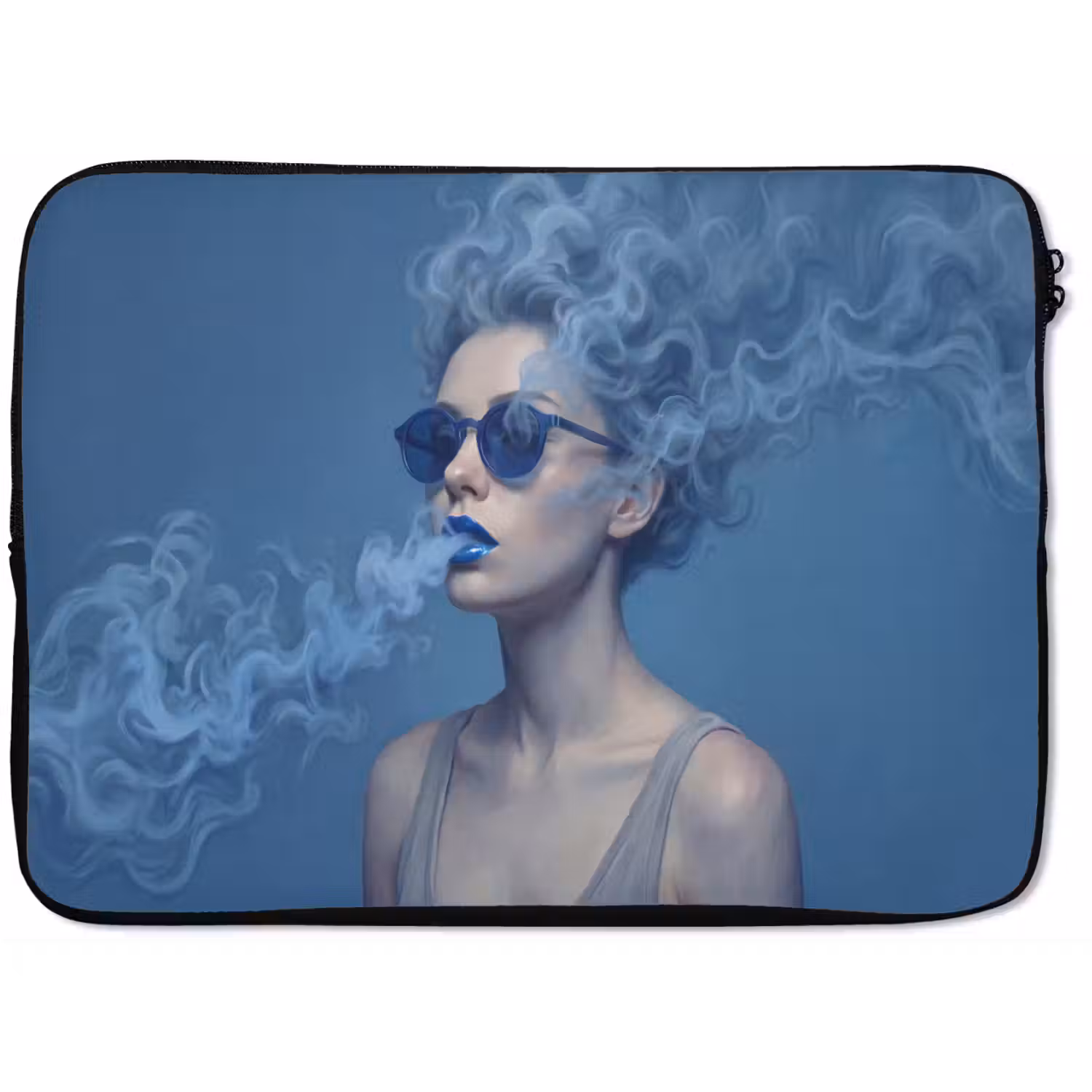 Portret - Zonnebril - Rook - Abstract - Blauw laptophoes neopreen klein -zkaufland3dotto