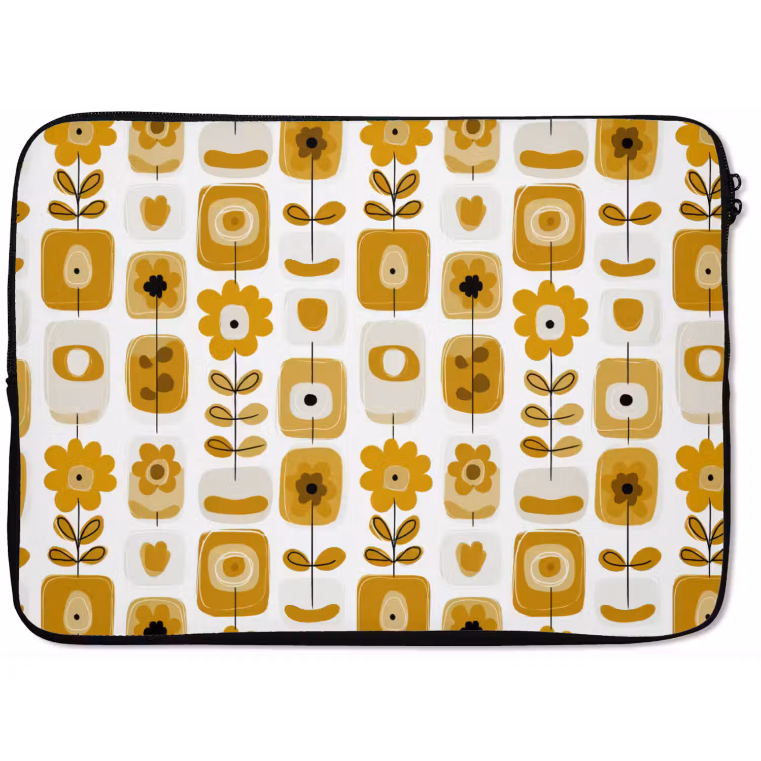 Retro - Abstract - Bloemen - Okergeel laptophoes neopreen klein 279 -zkaufland3dotto
