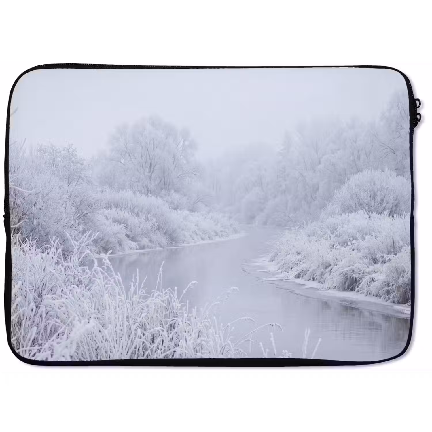 Rivier - Sneeuw - Bos - Winter - Schilderachtig laptophoes neopreen klein -zkaufland3dotto