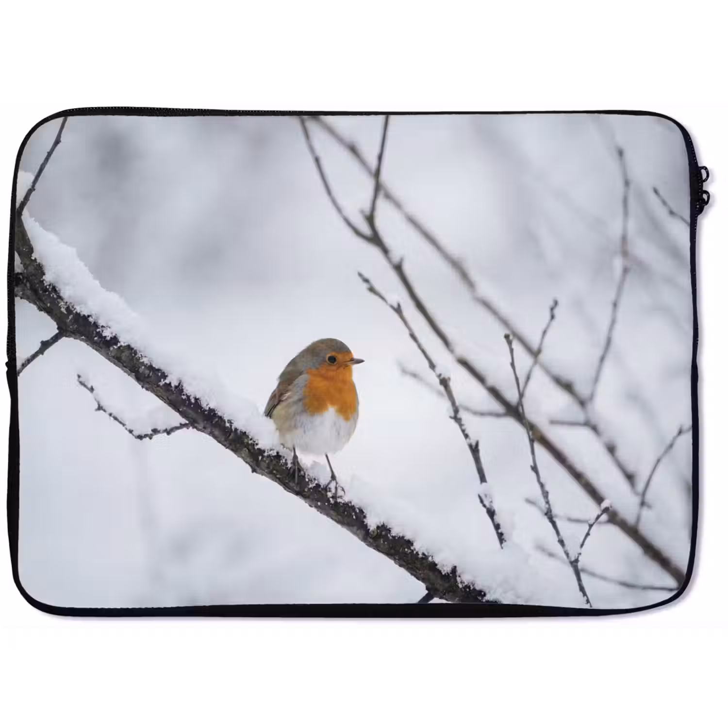 Roodborstje - Tak - Sneeuw - Winter - Levendig laptophoes neopreen klein -zkaufland3dotto