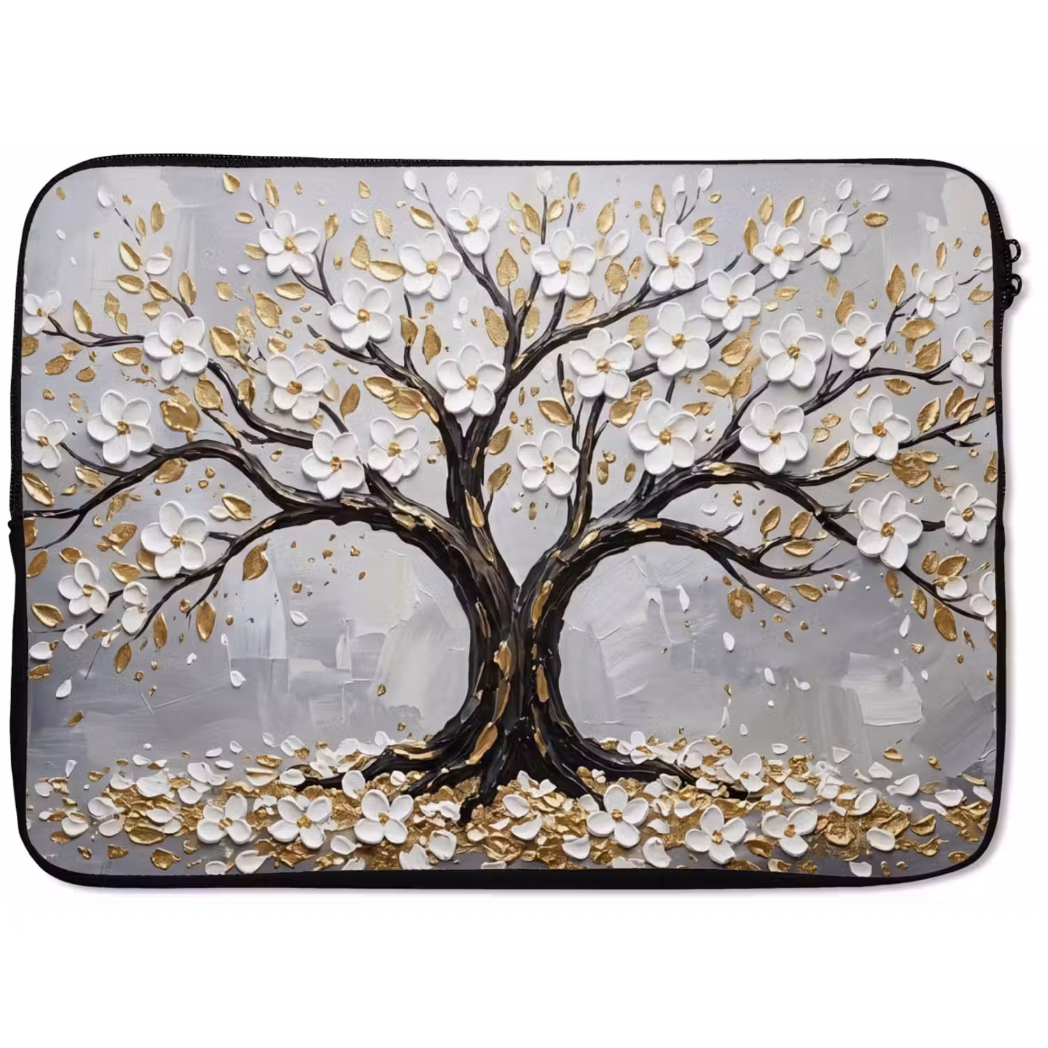 Boom - Bloemen - Natuur - Abstract - Wit laptophoes neopreen klein -zkaufland3dotto