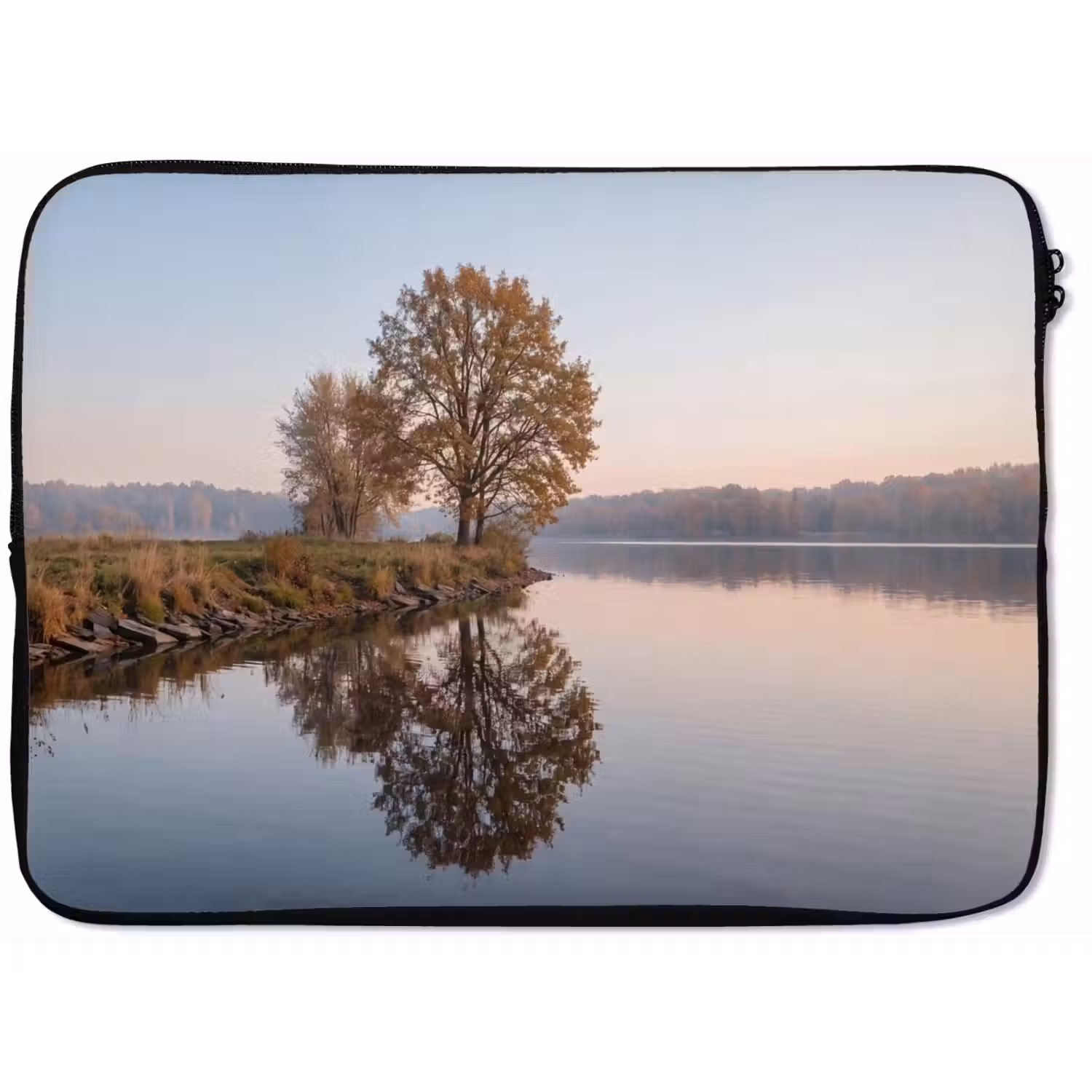Bomen - Reflectie - Water - Zonsopgang - Serene laptophoes neopreen klein -zkaufland3dotto