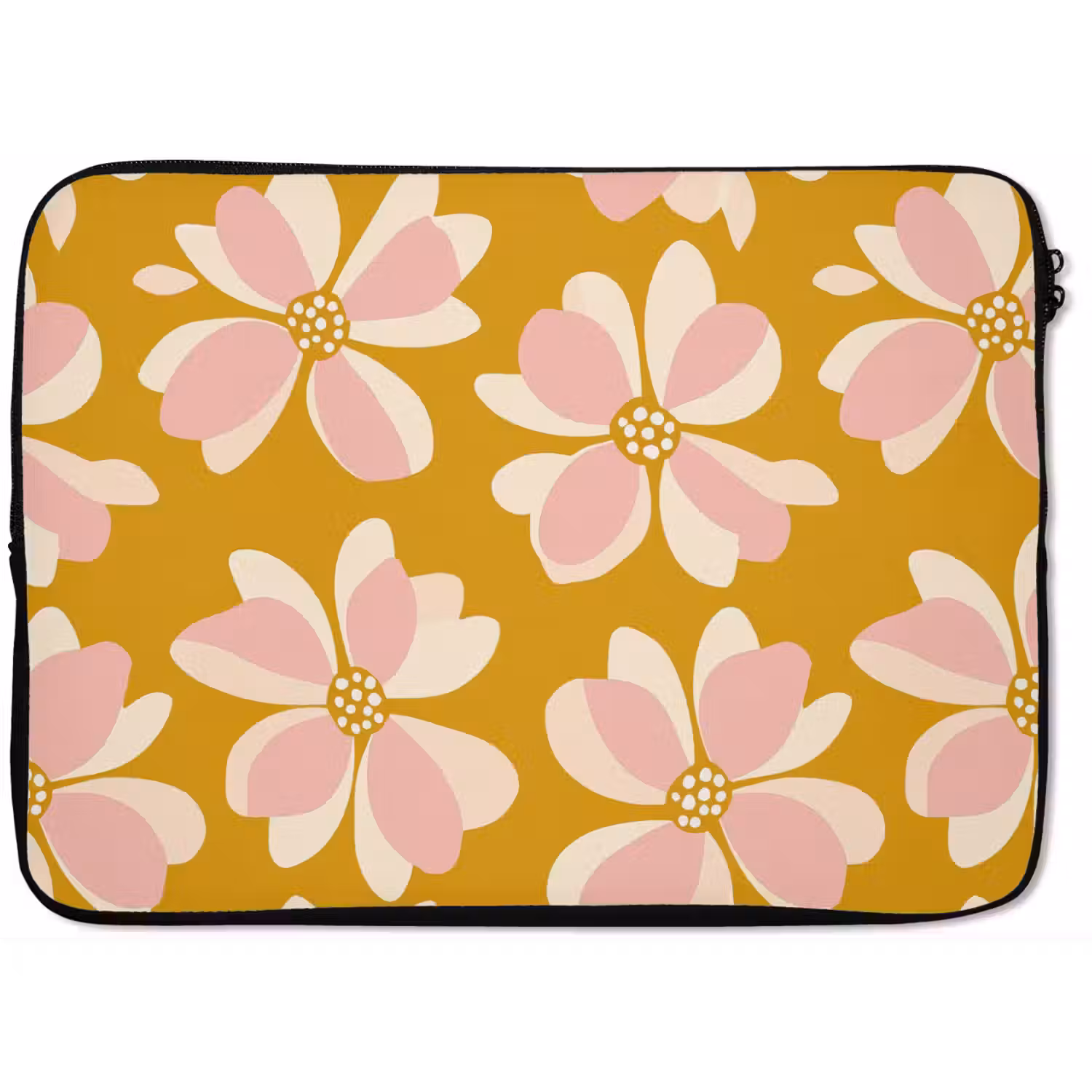 Vintage - Bloemen - Okergeel laptophoes neopreen klein 279 -zkaufland3dotto