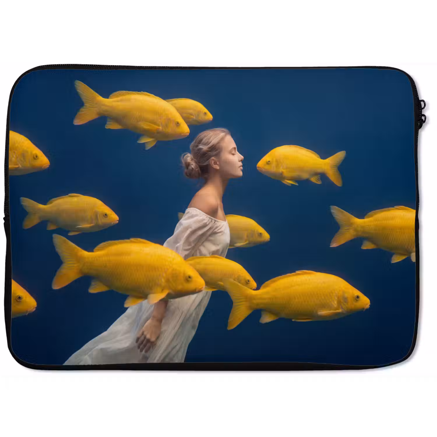 Vrouw - Vis - Water - Natuur - Geel laptophoes neopreen klein -zkaufland3dotto