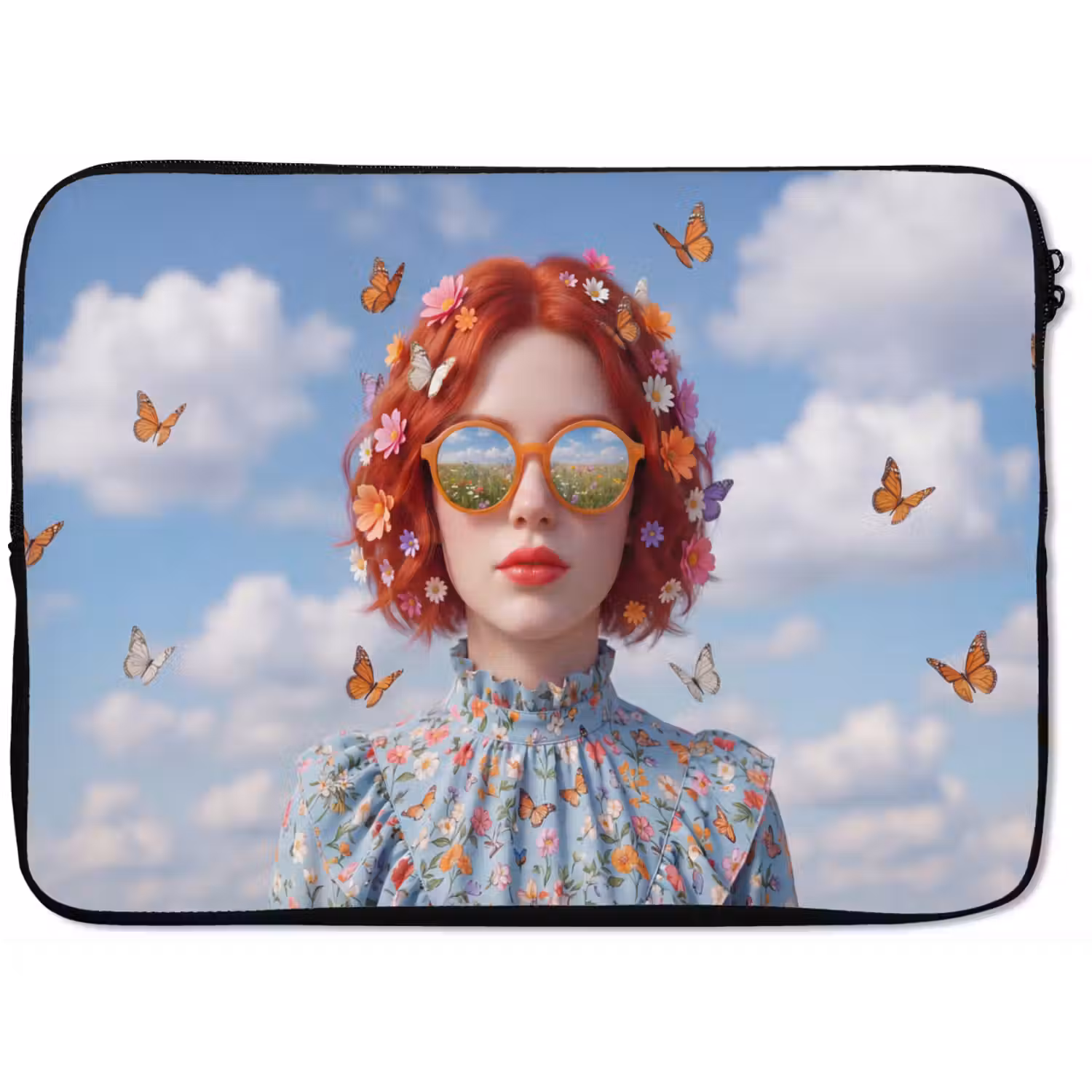 Vrouw - Bloemen - Zomer - Portret - Kleurrijk laptophoes neopreen klein -zkaufland3dotto