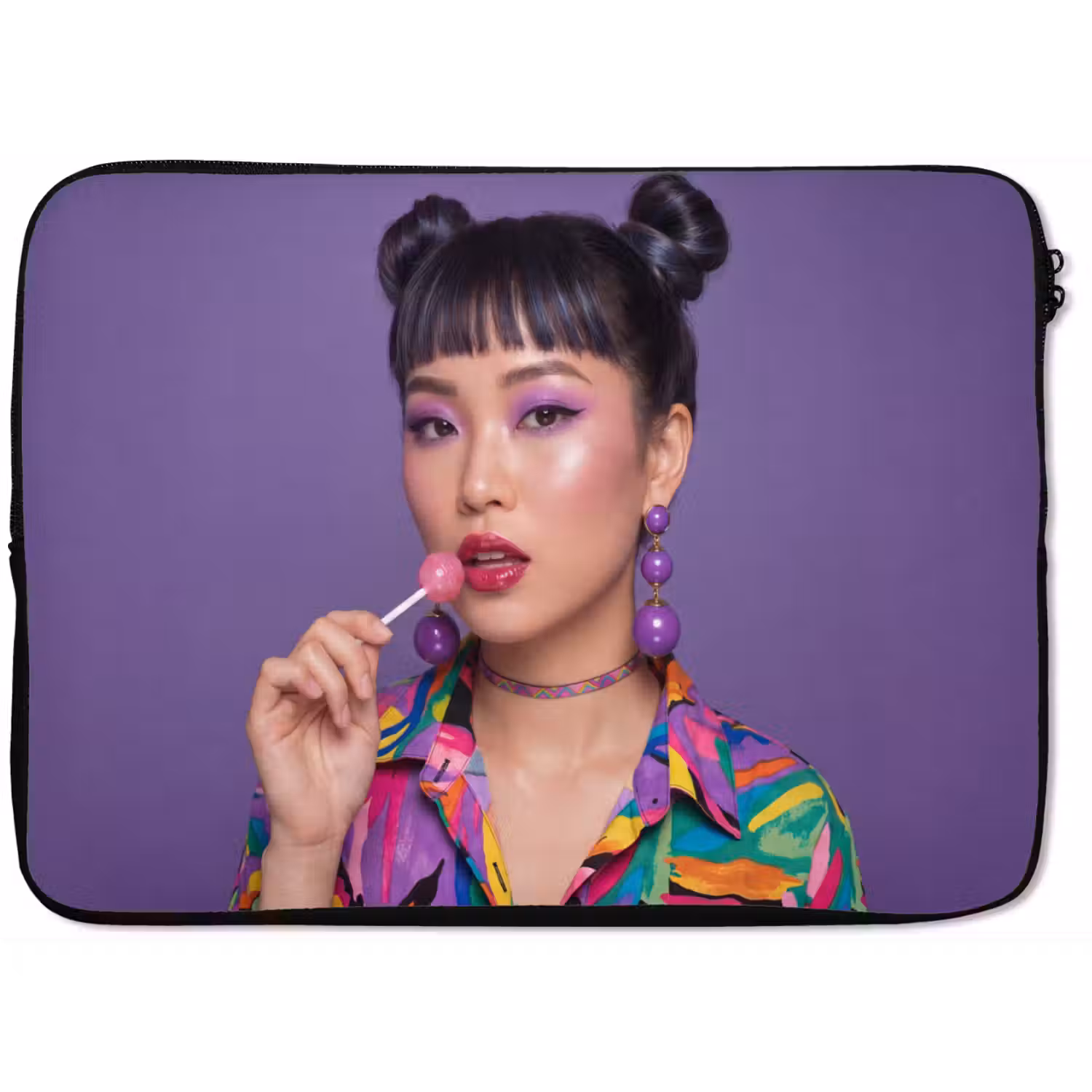 Vrouw - Portret - Make-up - Paars - Levendig laptophoes neopreen klein -zkaufland3dotto