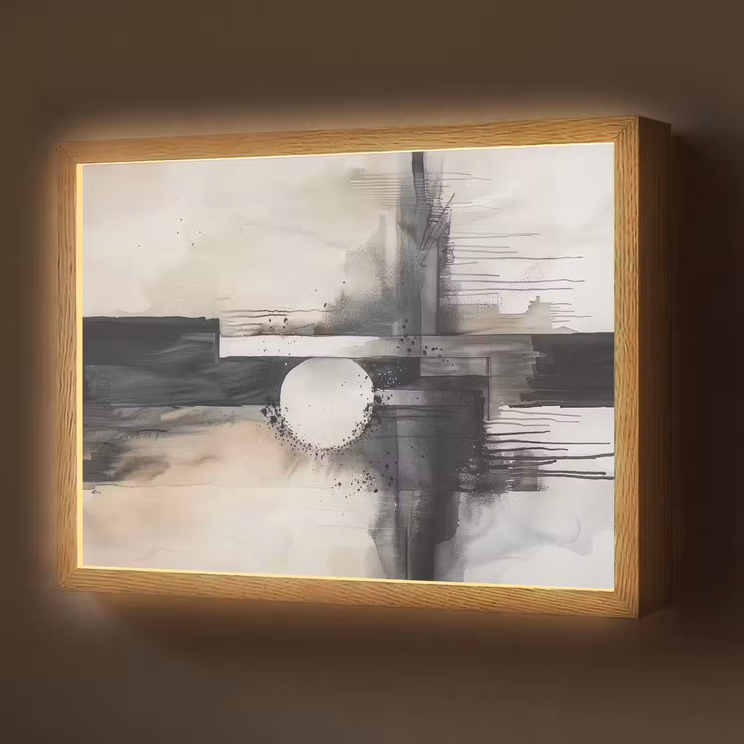 Abstract - Zwart wit - Verf - Modern Light Box met batterij (Wandlamp) middel -z3d_website