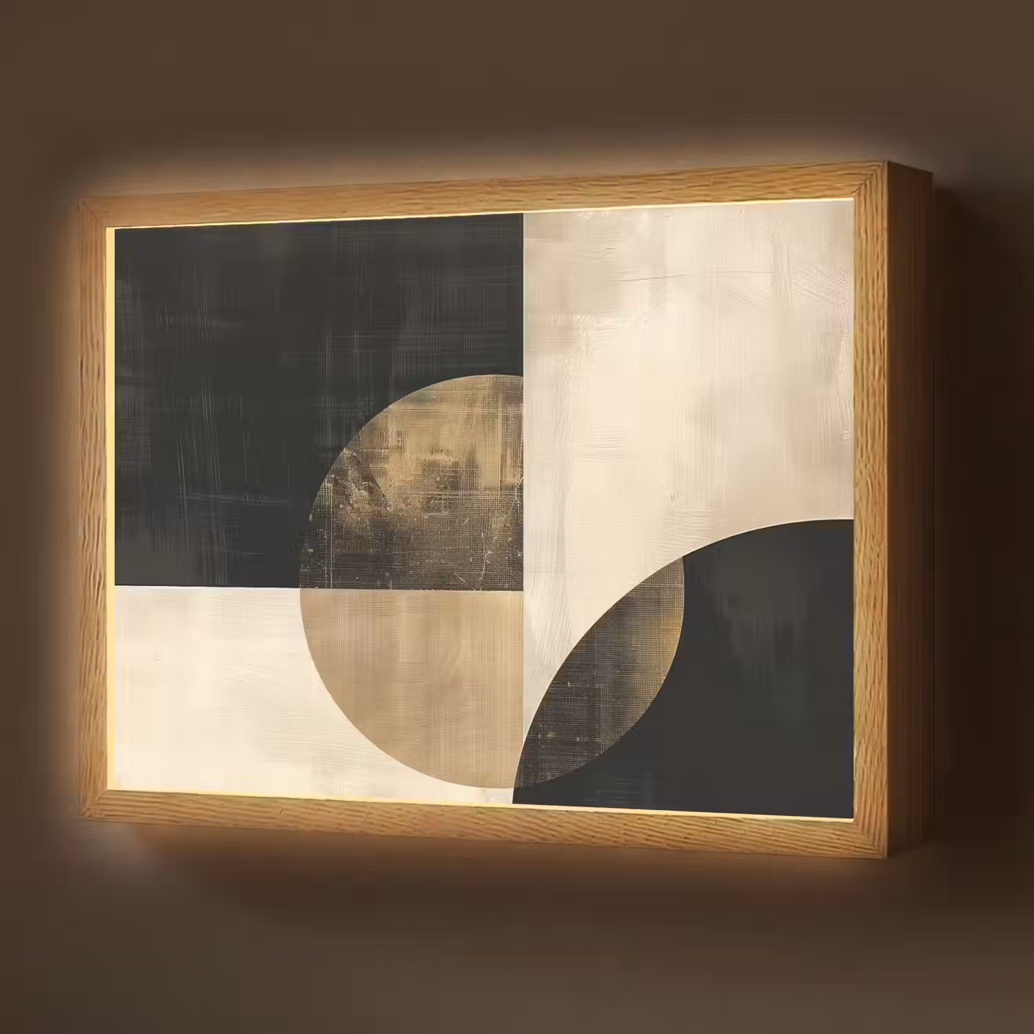 Abstract - Geometrische vormen - Zwart - Goud Light Box met batterij (Wandlamp) middel -z3d_website