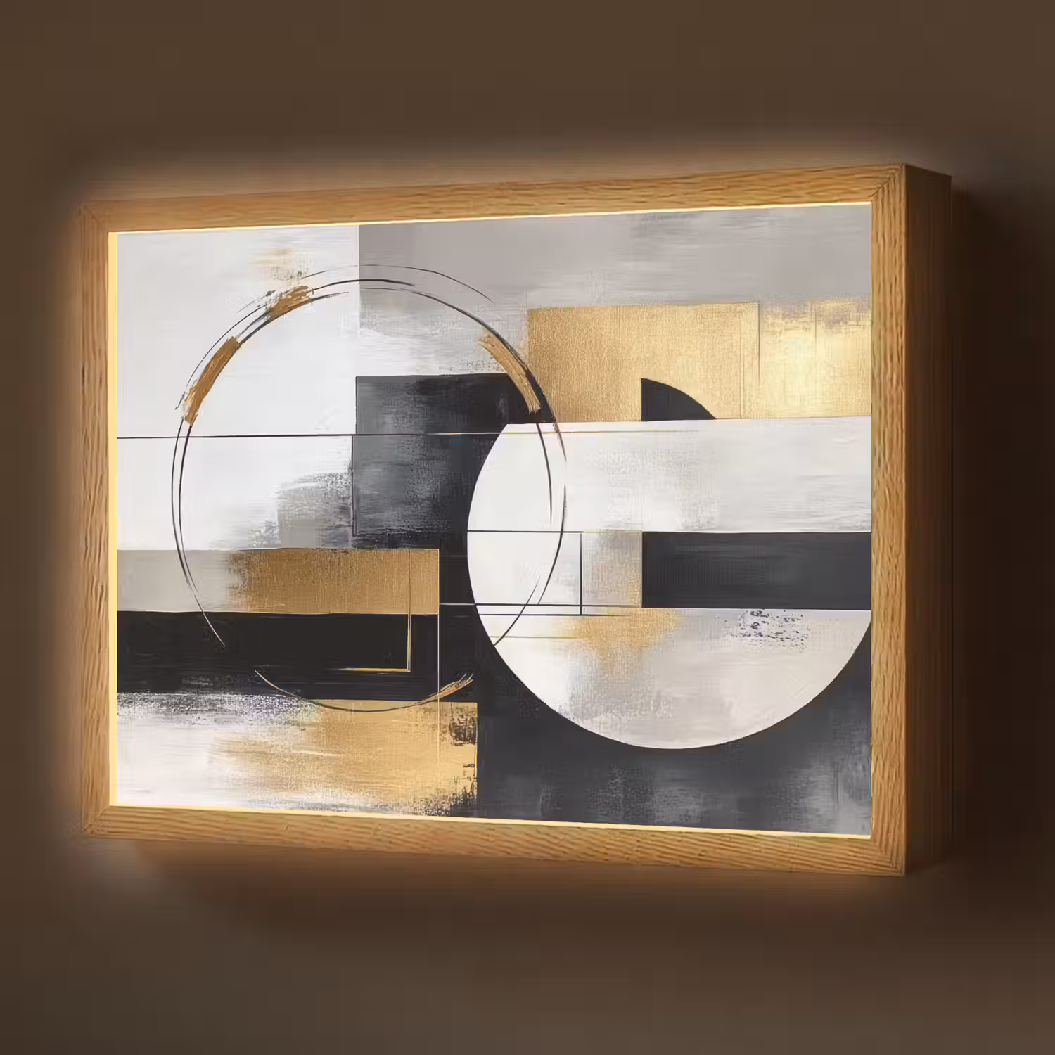 Abstract - Goud - Zilver - Vormen - Aesthetic Light Box met batterij (Wandlamp) middel -z3d_website