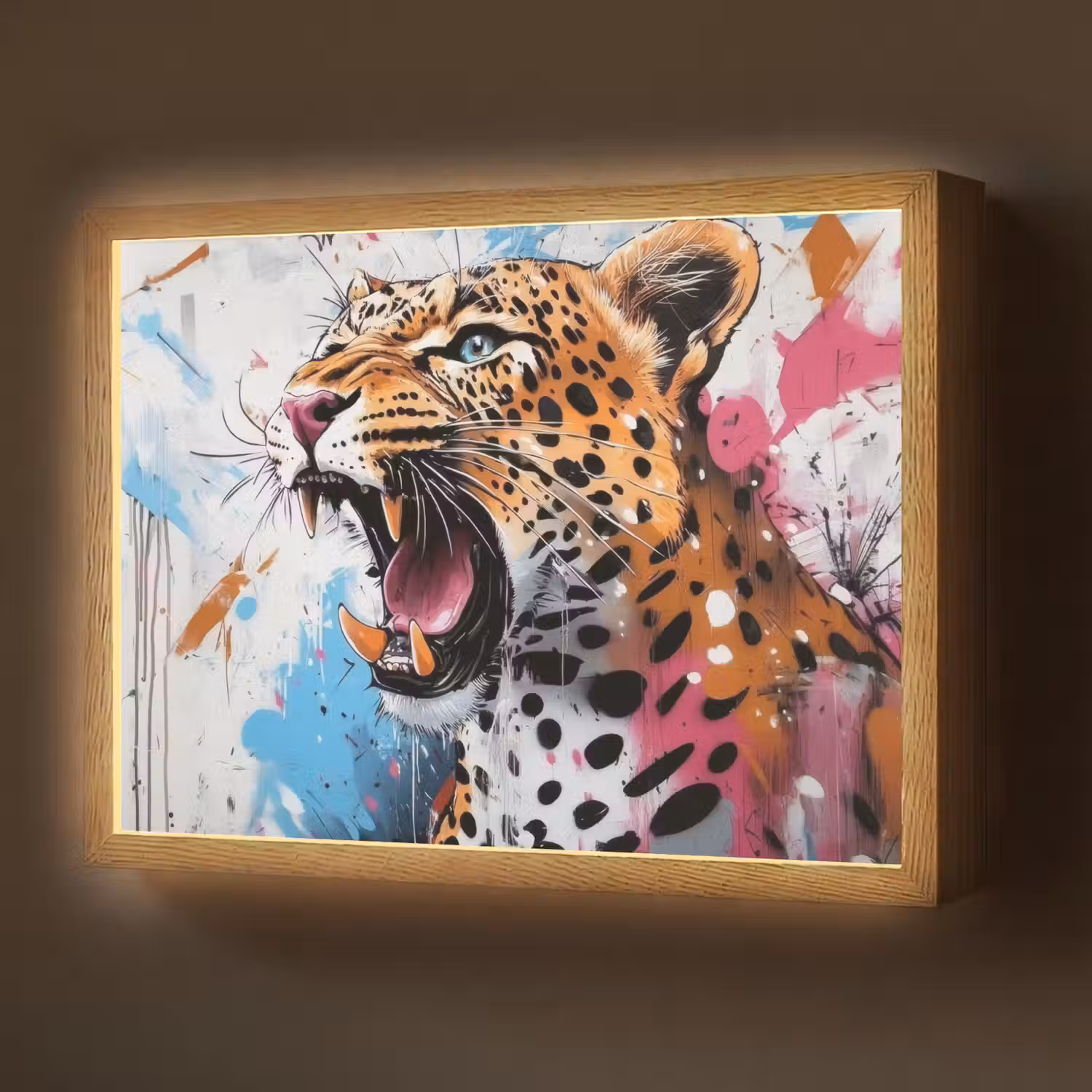 Abstract - Luipaard - Kleurrijk Light Box met batterij (Wandlamp) middel -z3d_website