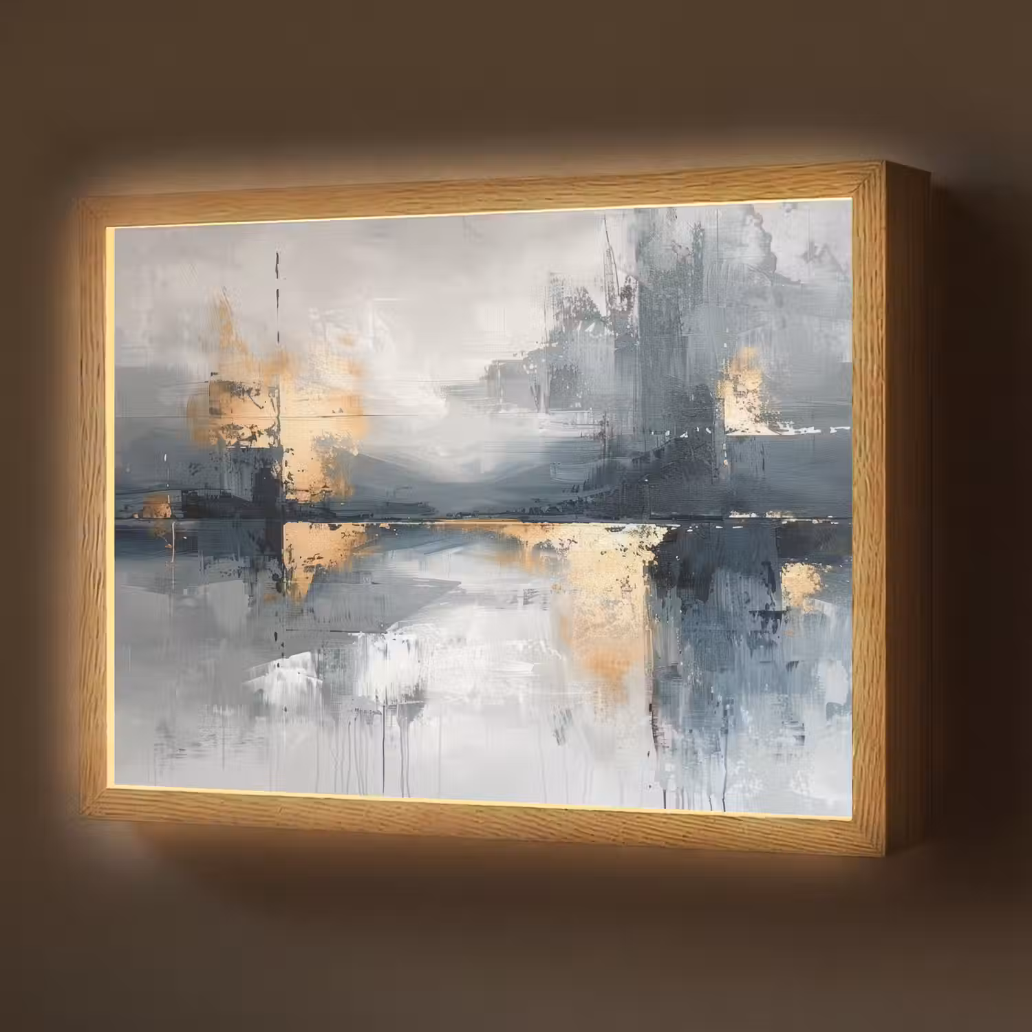 Abstract - Verf - Kunst - Goud Light Box met batterij (Wandlamp) middel -z3d_website