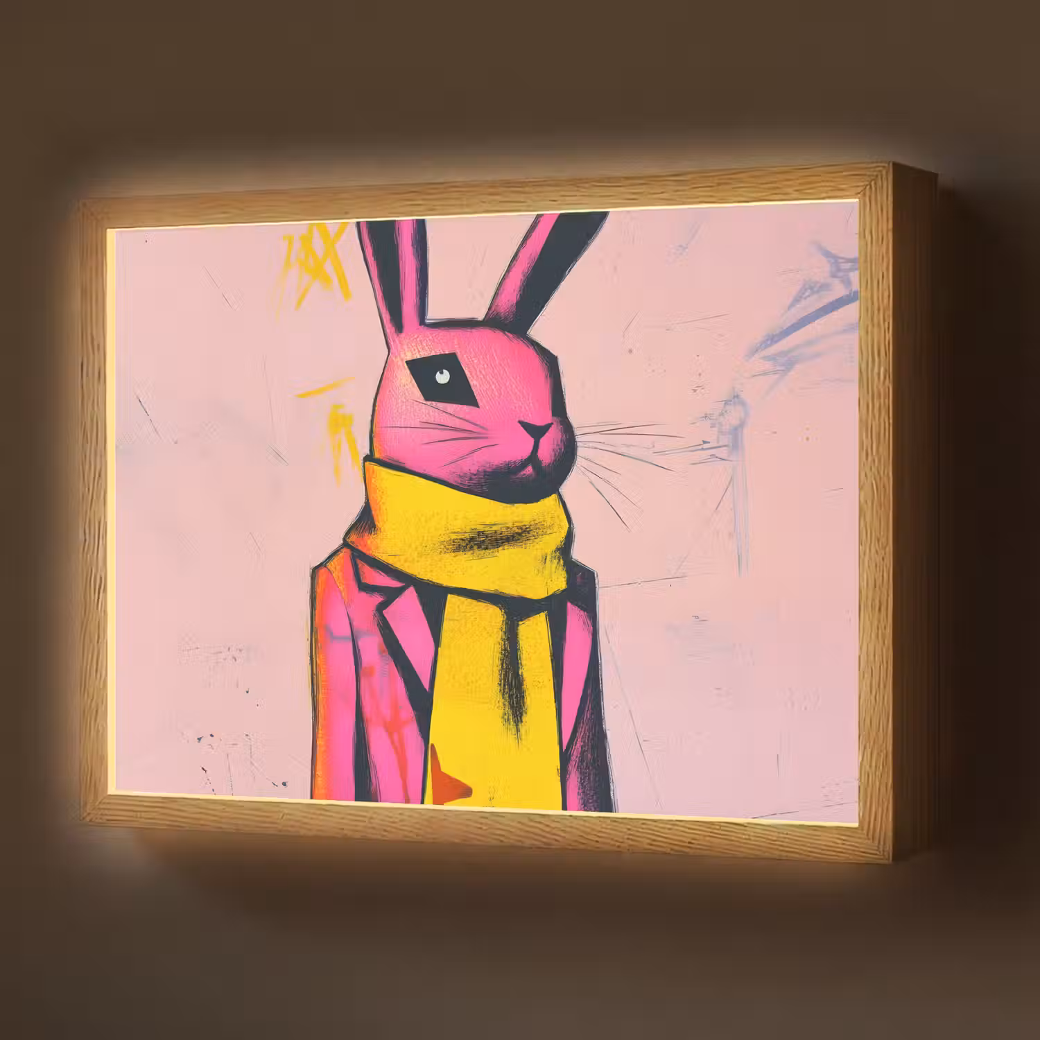 Abstract - Konijn - Sjaal - Geel Light Box met batterij (Wandlamp) middel -z3d_website