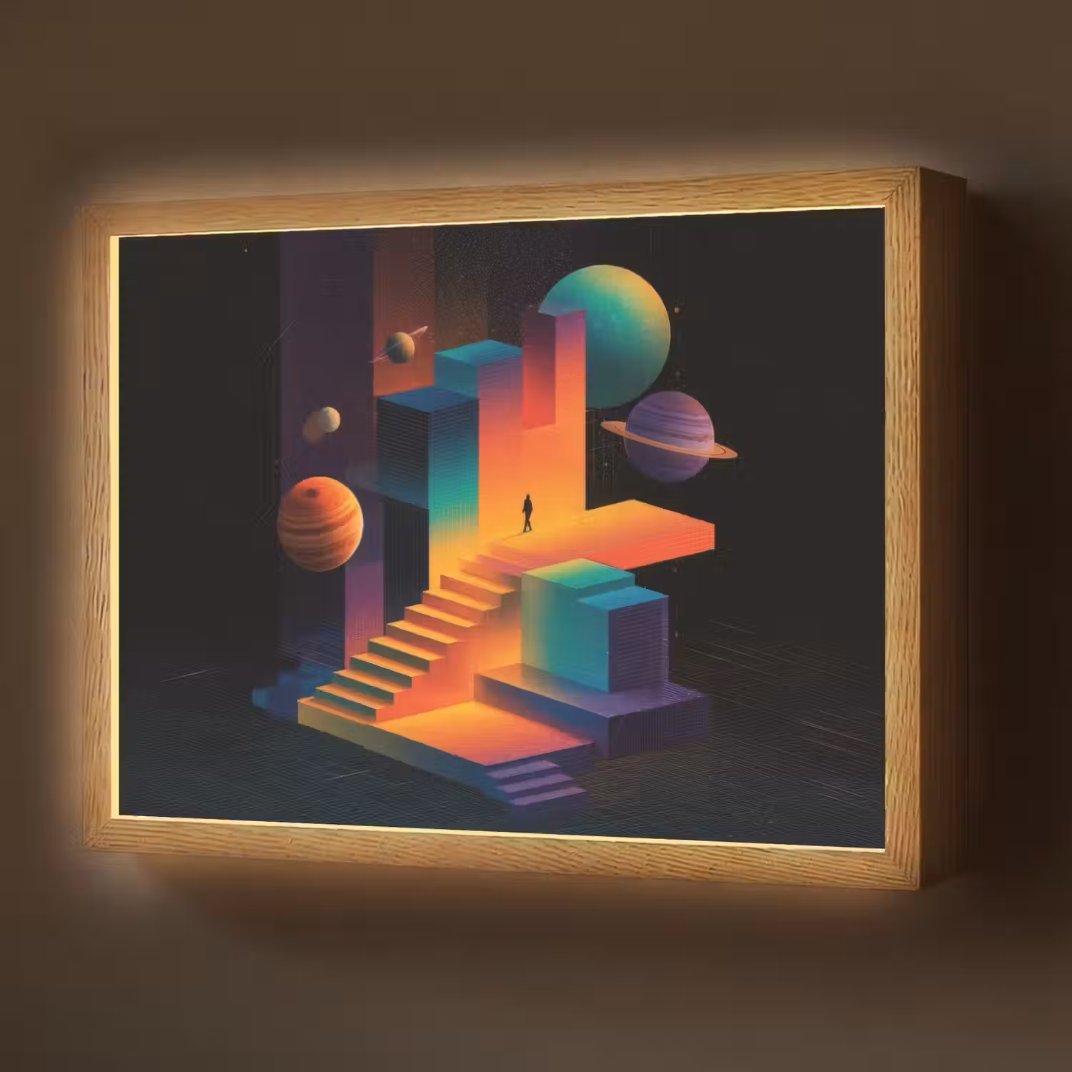 Abstract - Trappen - Mens - Planeten Light Box met batterij (Wandlamp) middel -z3d_website