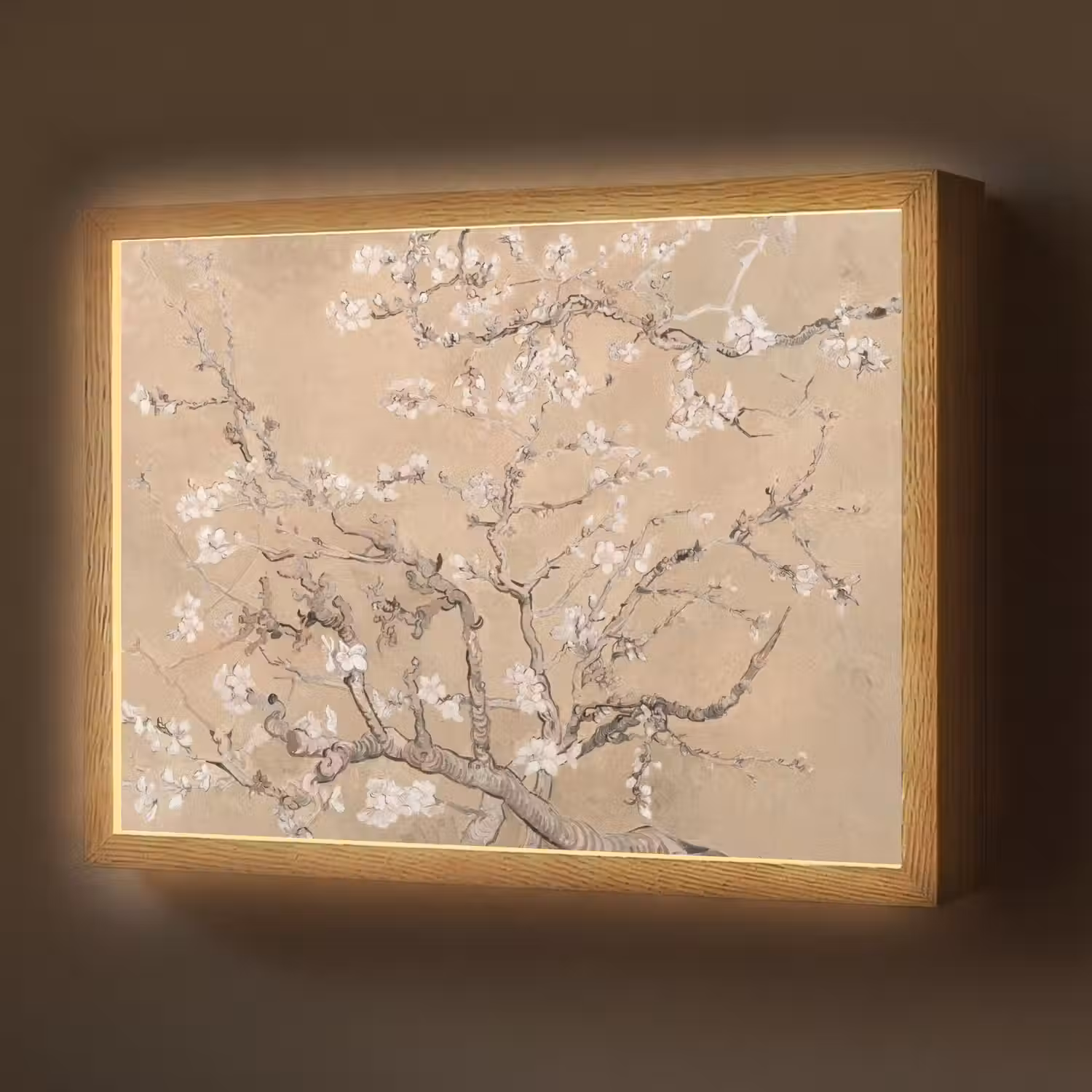 Amandelbloesem - Kunst - Van Gogh - Beige Light Box met batterij (Wandlamp) middel -z3d_website
