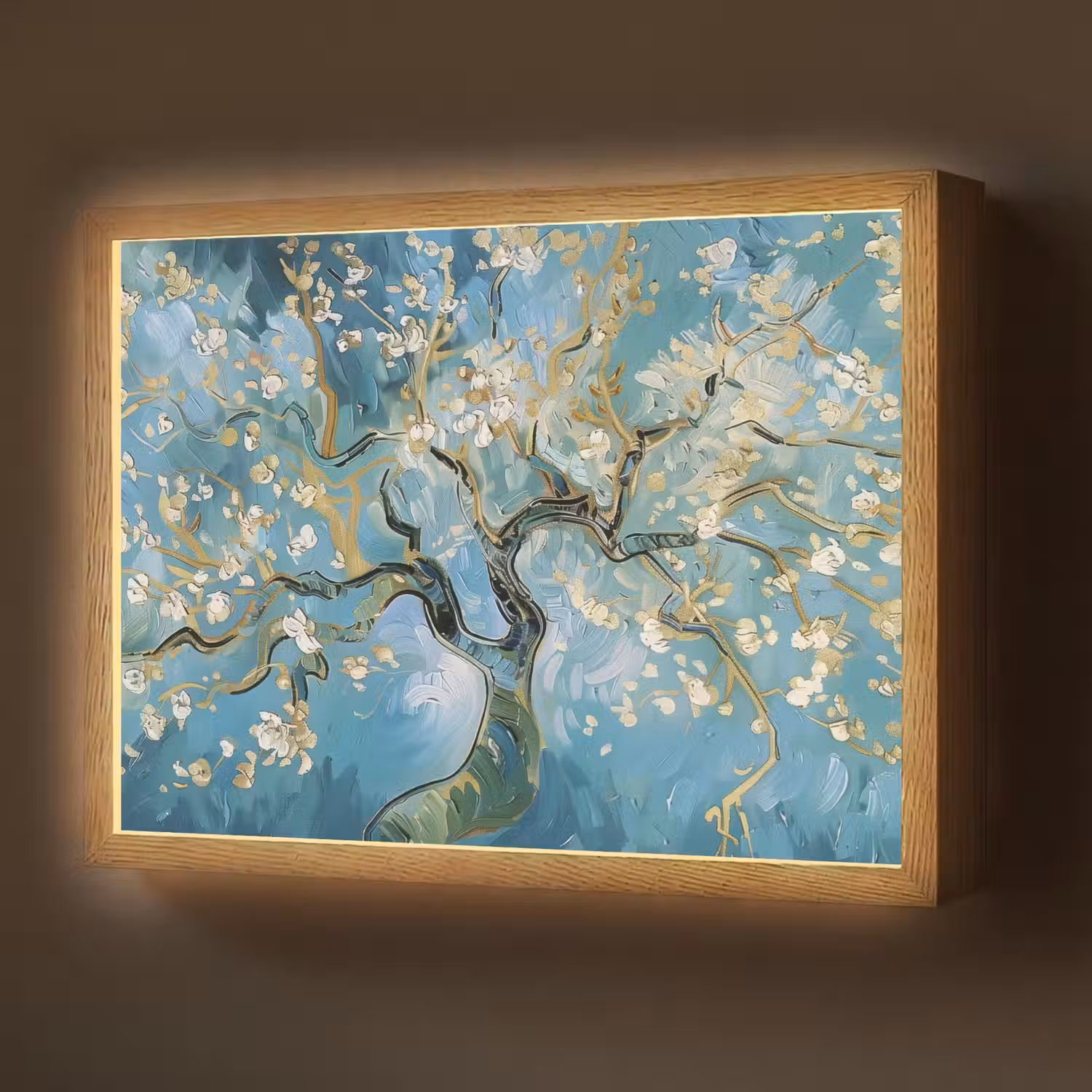 Amandelbloesem boom - Blauw - Abstract Light Box met batterij (Wandlamp) middel -z3d_website