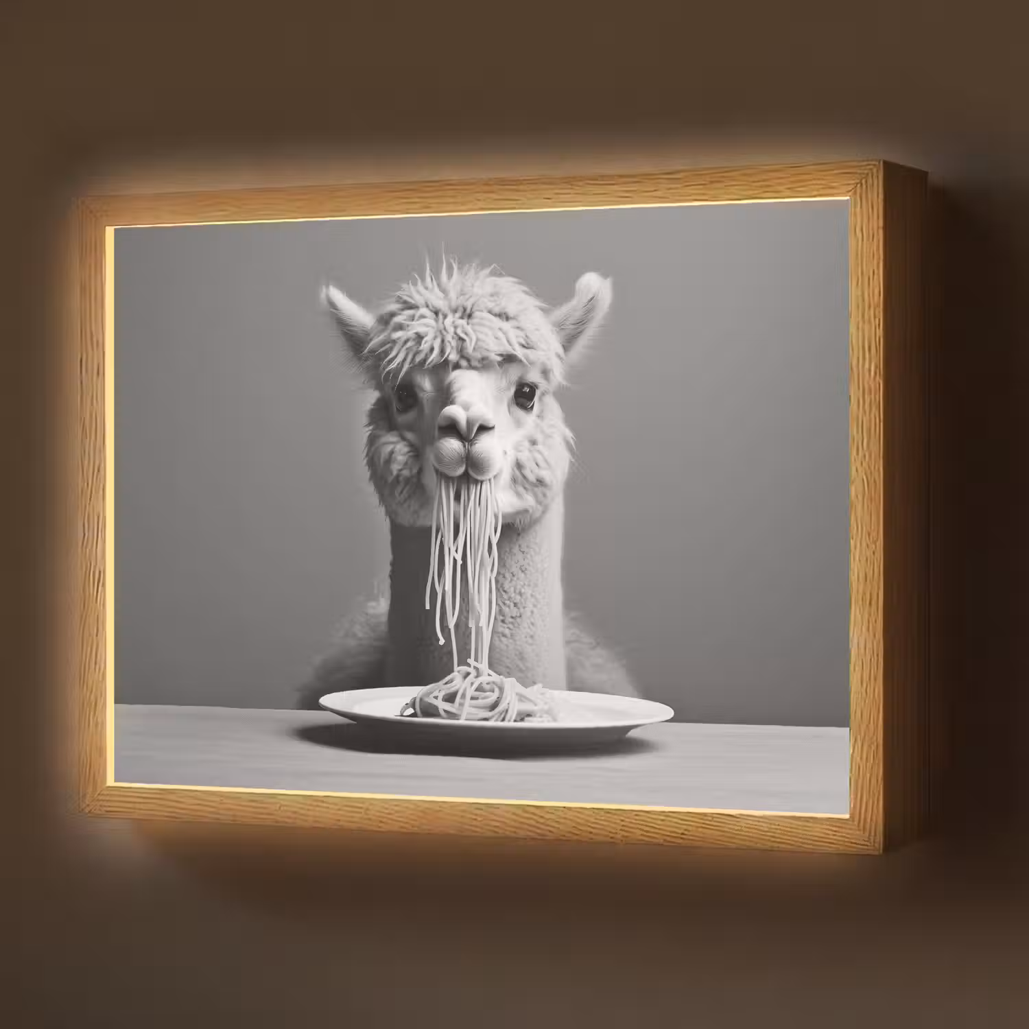 Alpaca - Pasta - Zwart - Wit - Grappig - Dieren Light Box met batterij (Wandlamp) middel -z3d_website