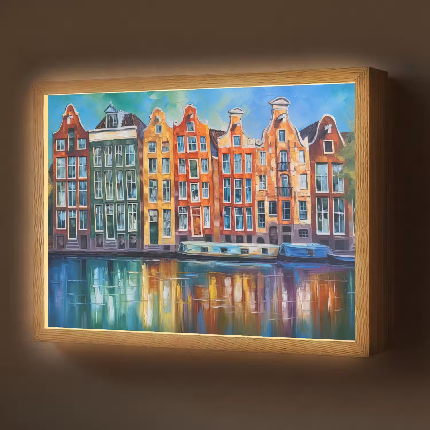 Amsterdam - Olieverf - Gracht - Schilderij - Kunst Light Box met batterij (Wandlamp) middel -z3d_website