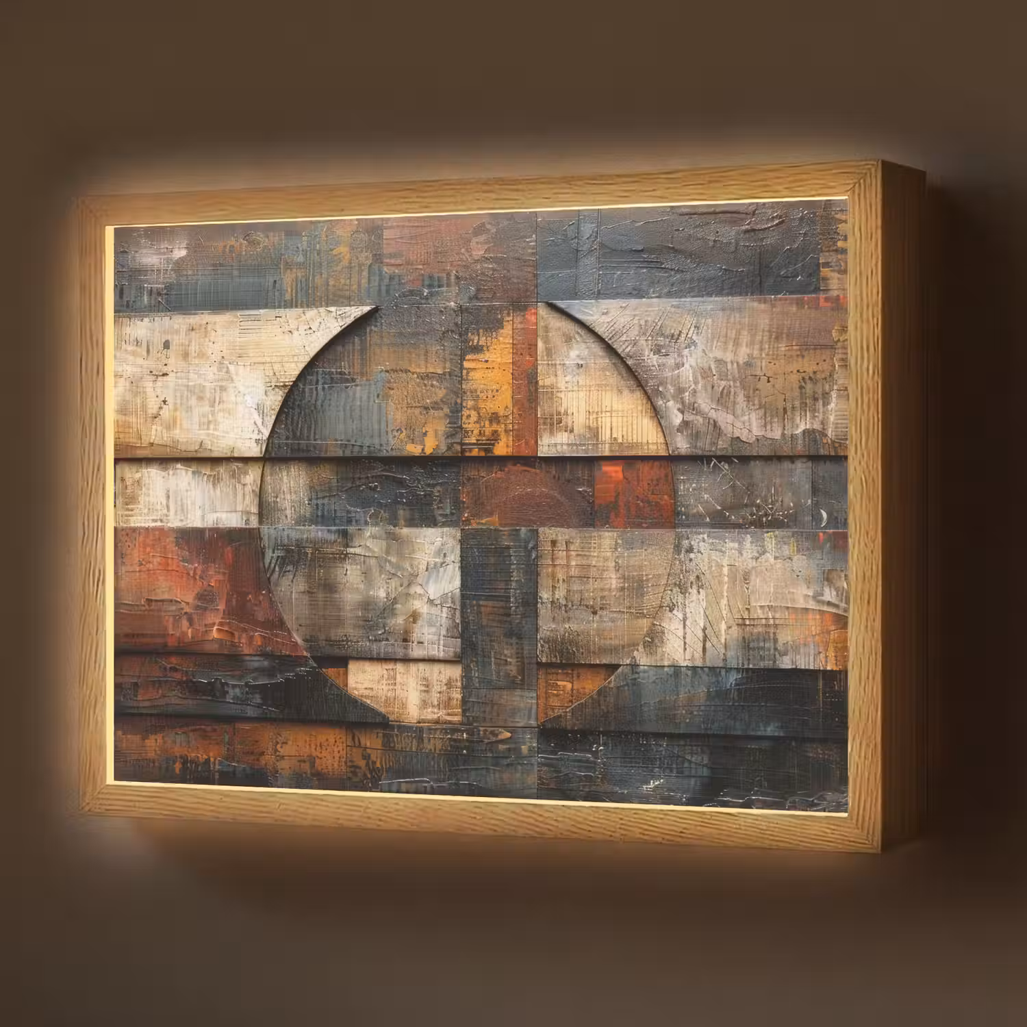 Kunst - Bruin - Abstract - Hout motief Light Box met batterij (Wandlamp) middel -z3d_website
