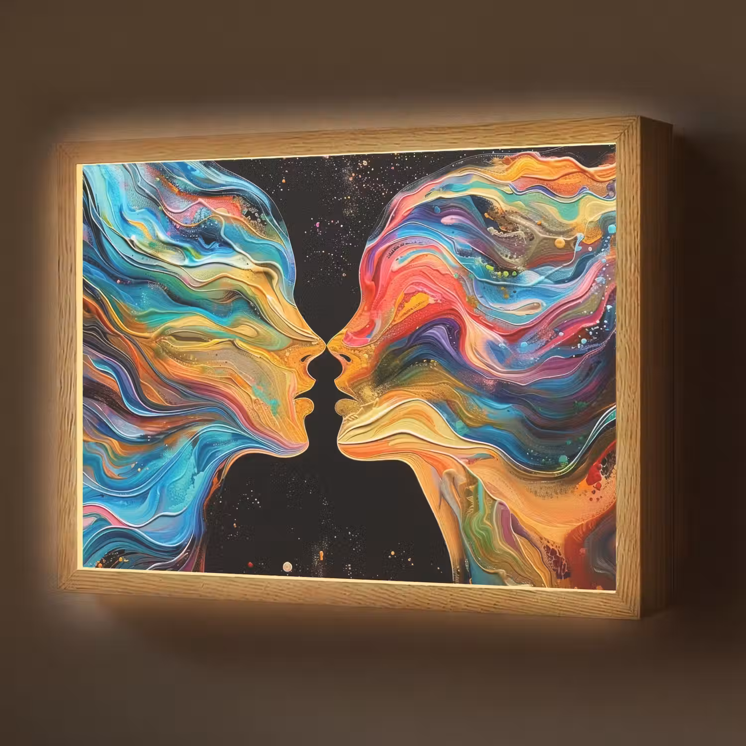 Kunst - Kleurrijk - Vrouw - Art - Abstract - Gezichten Light Box met batterij (Wandlamp) middel -z3d_website