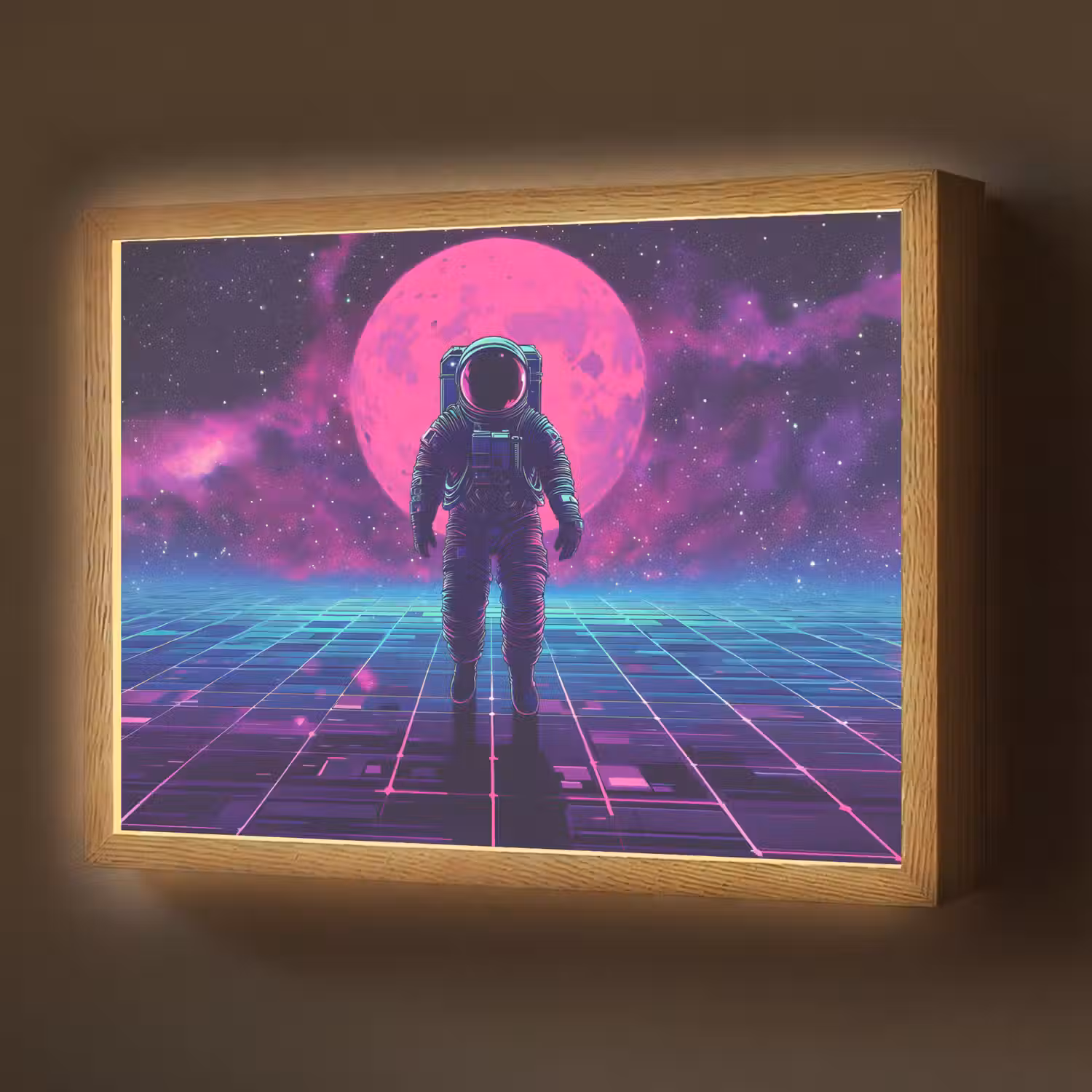 Astronaut - Maan - Roze - Sterrennevels Light Box met batterij (Wandlamp) middel -z3d_website
