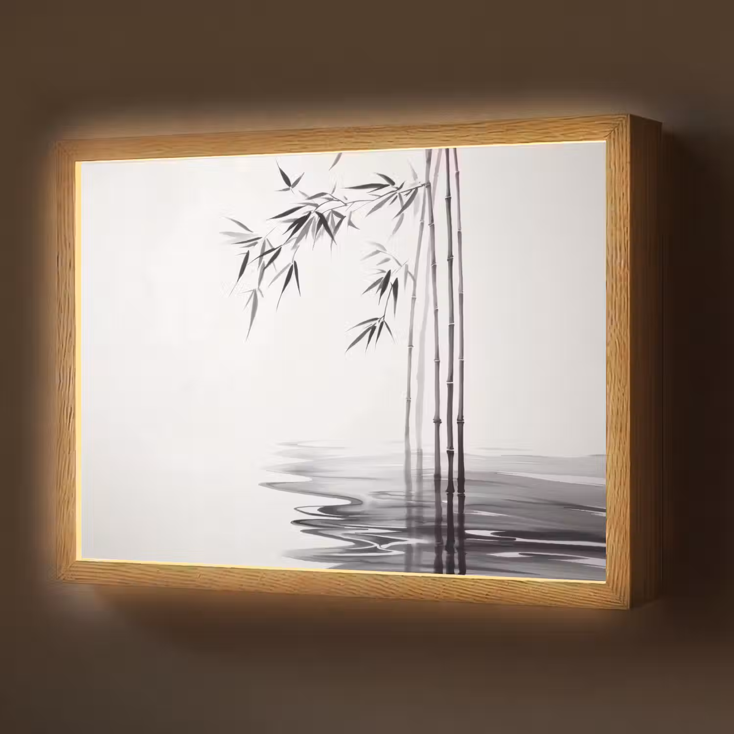 Bamboestammen - Water - Minimalistisch - Wit Light Box met batterij (Wandlamp) middel -z3d_website