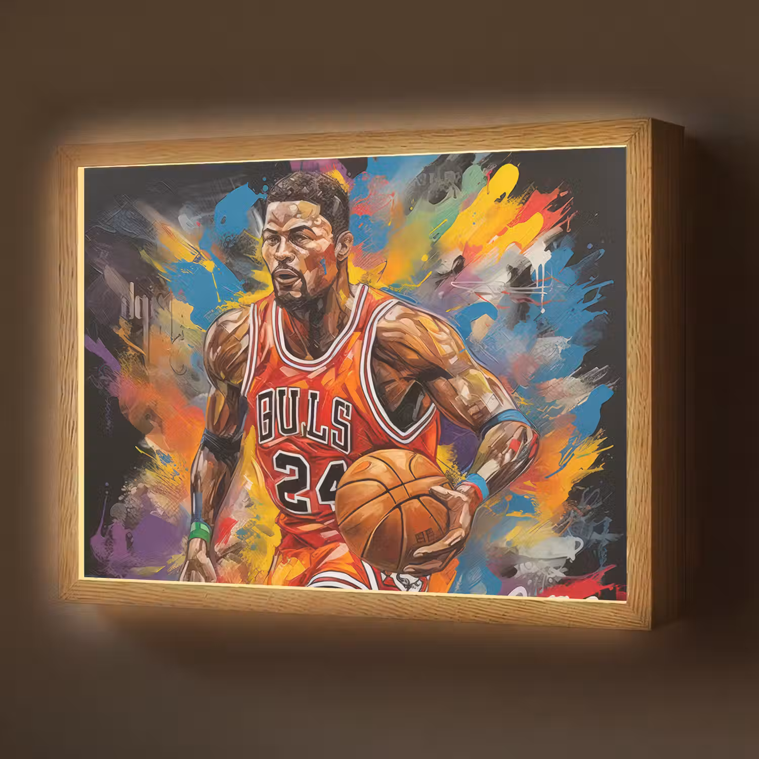 Basketbal - Verf - Kleuren - Rood Light Box met batterij (Wandlamp) middel -z3d_website