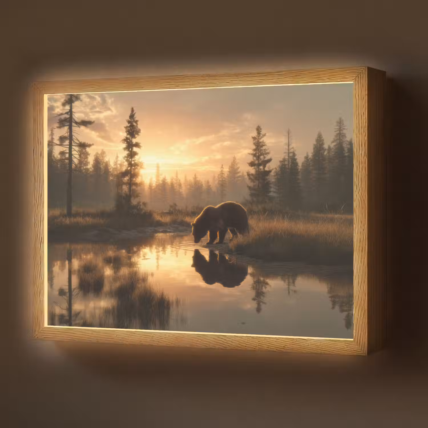 Beer - water - Bos - Ochtendlicht Light Box met batterij (Wandlamp) middel -z3d_website