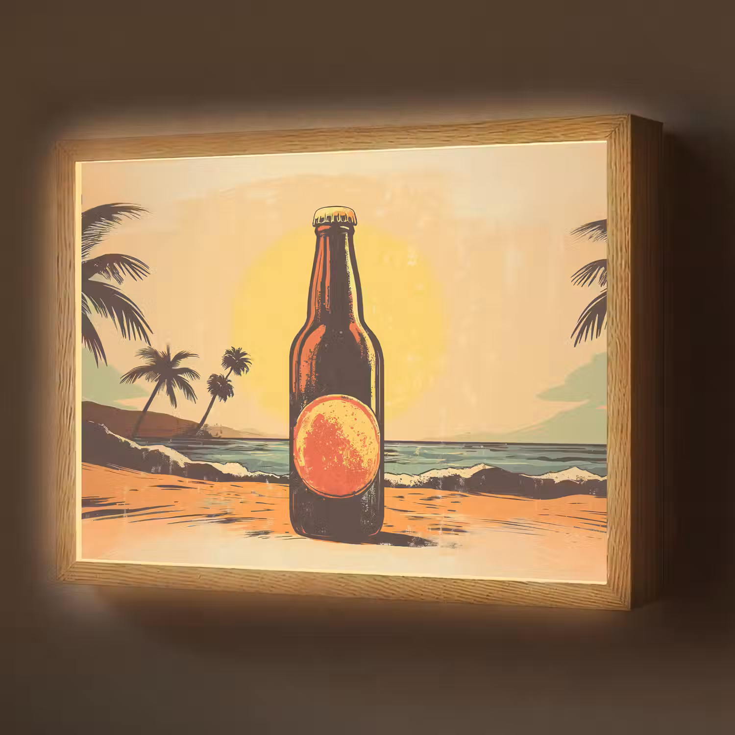 Bierfles - Zonsondergang - Palmbomen - Zee Light Box met batterij (Wandlamp) middel -z3d_website