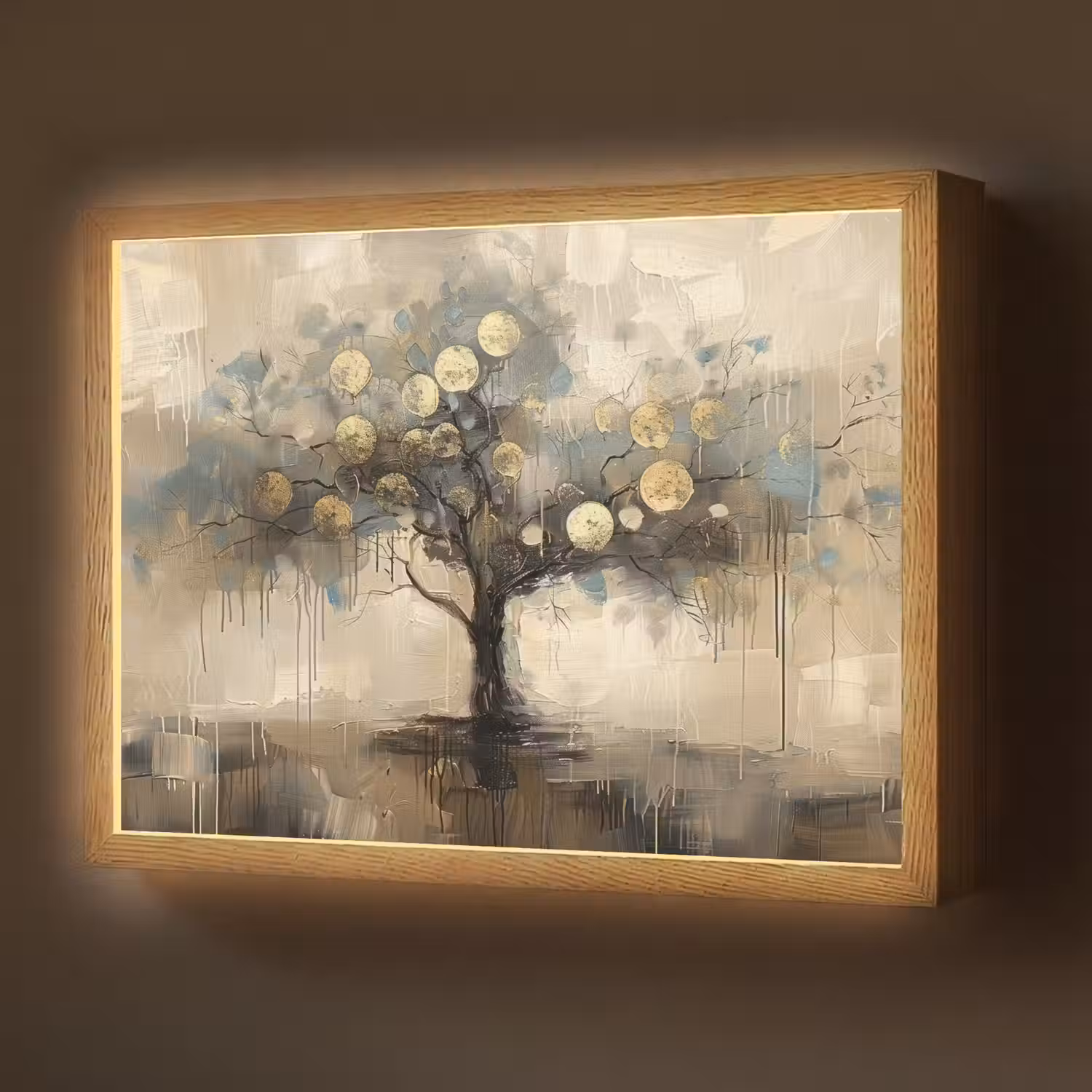 Beige - Abstract - Boom - Goud Light Box met batterij (Wandlamp) middel -z3d_website