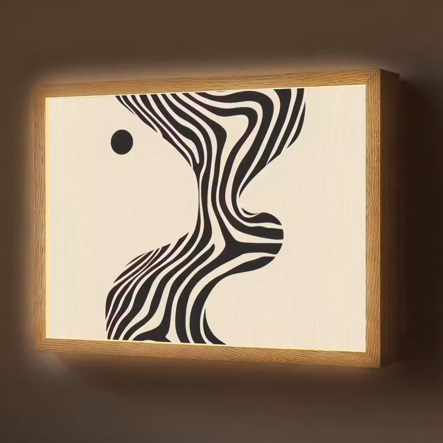 Beige - Lijnen - Golvend - Abstract Light Box met batterij (Wandlamp) middel -z3d_website