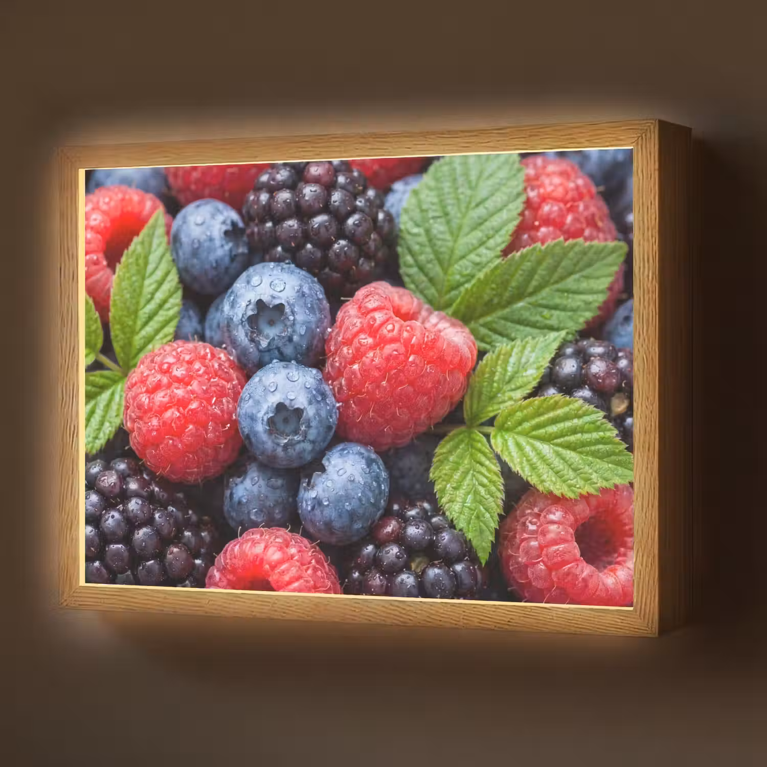 Bessen - Vers - Waterdruppels - Kleurrijk - Eten Light Box met batterij (Wandlamp) middel -z3d_website