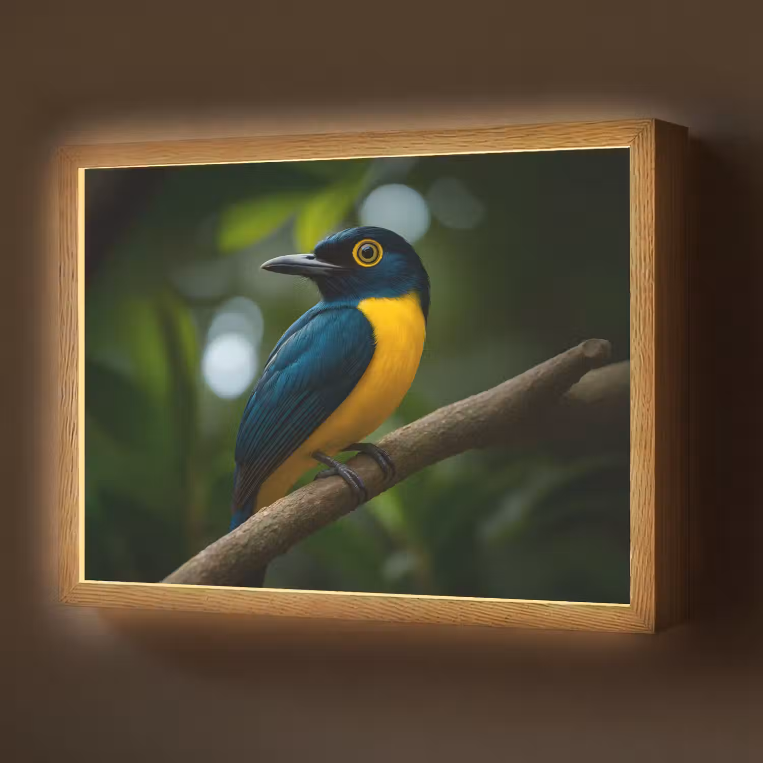 Vogel - Tak - Geel - Bladeren Light Box met batterij (Wandlamp) middel -z3d_website