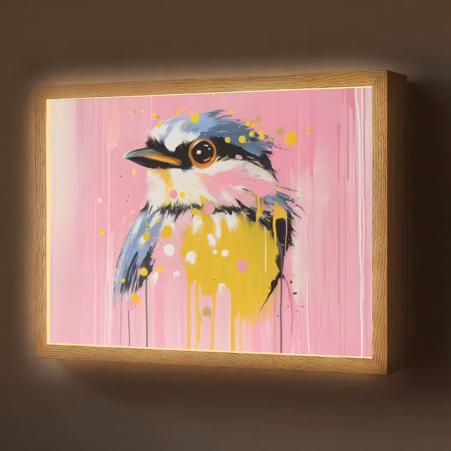 Vogel - Roze - Geel - Blauw Light Box met batterij (Wandlamp) middel -z3d_website